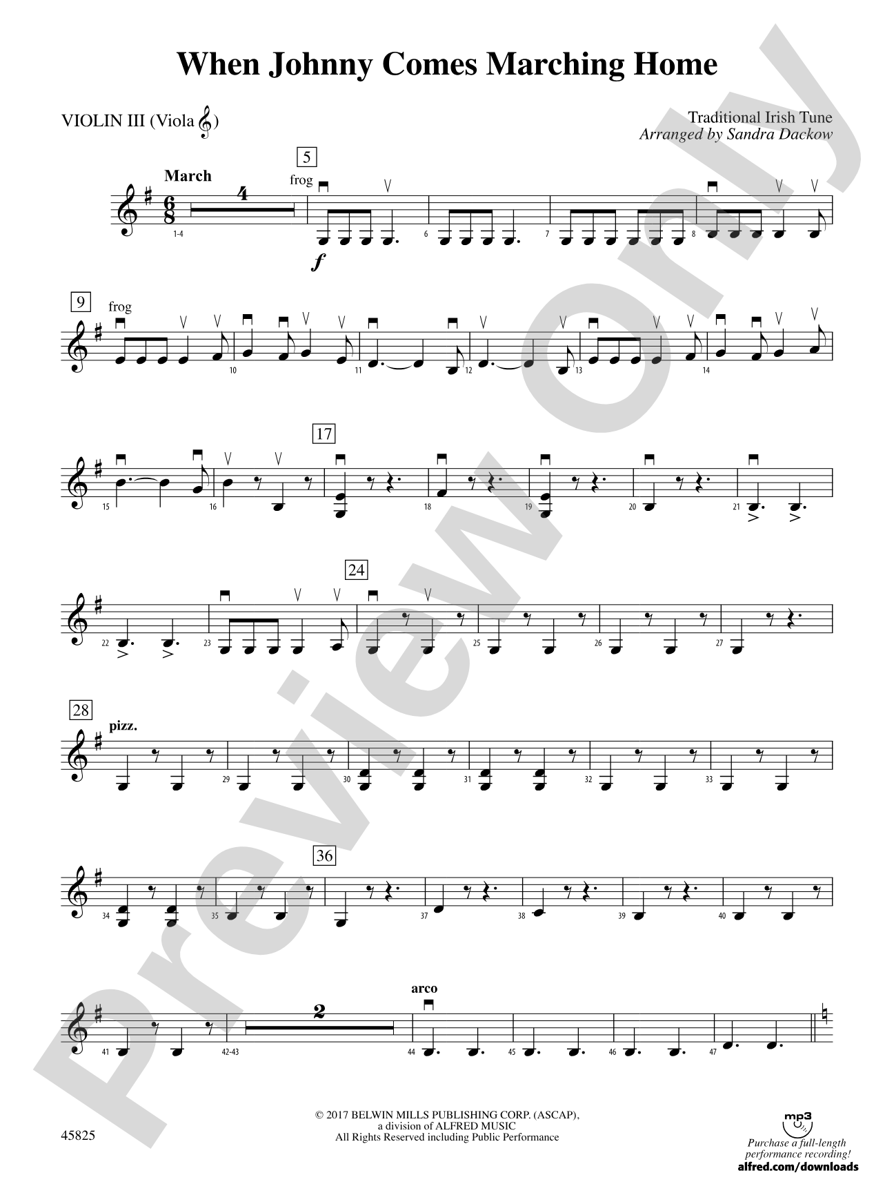 When Johnny Comes Marching Home: 3rd Violin (Viola [TC])