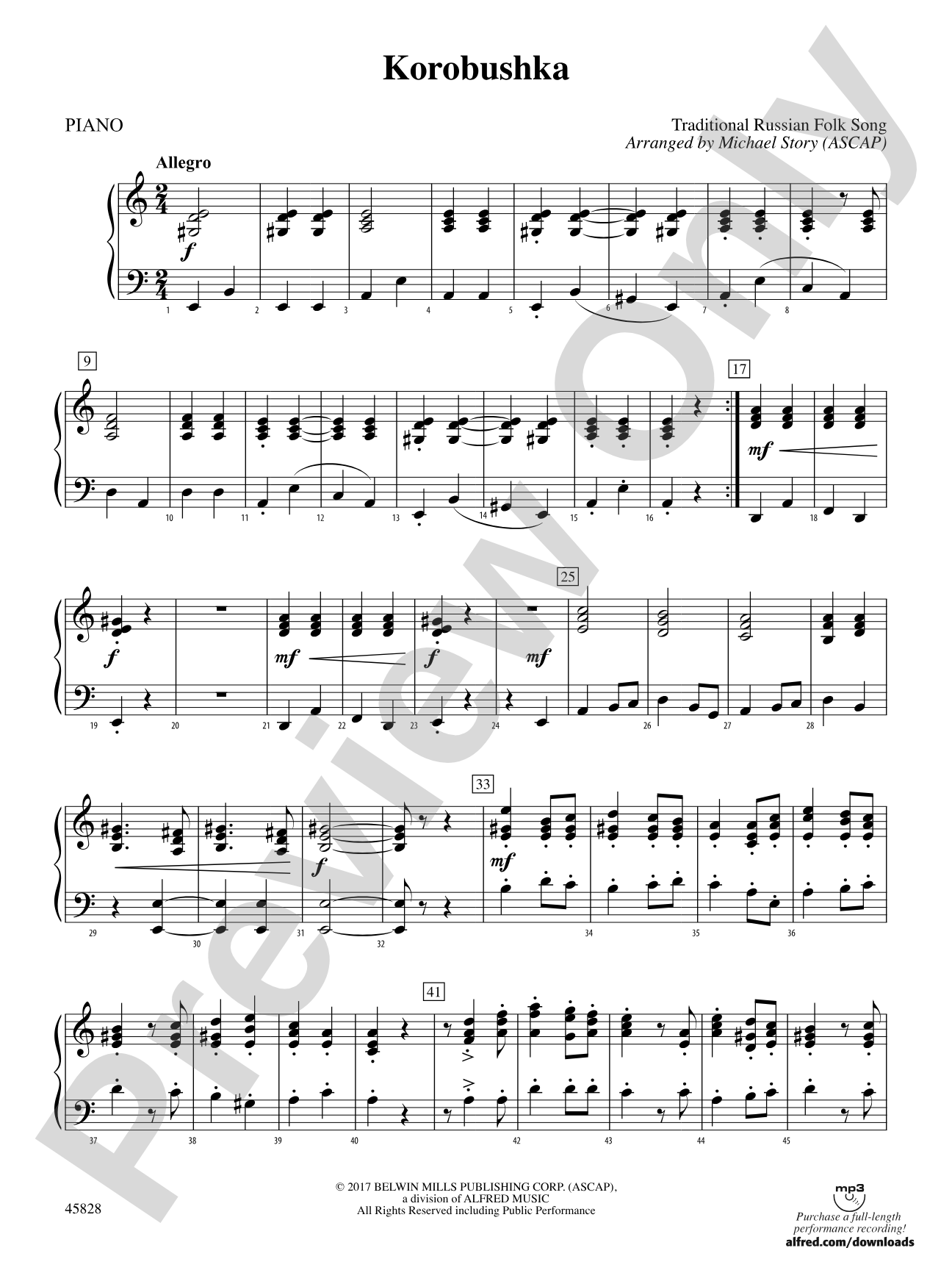 Korobushka: Piano Accompaniment