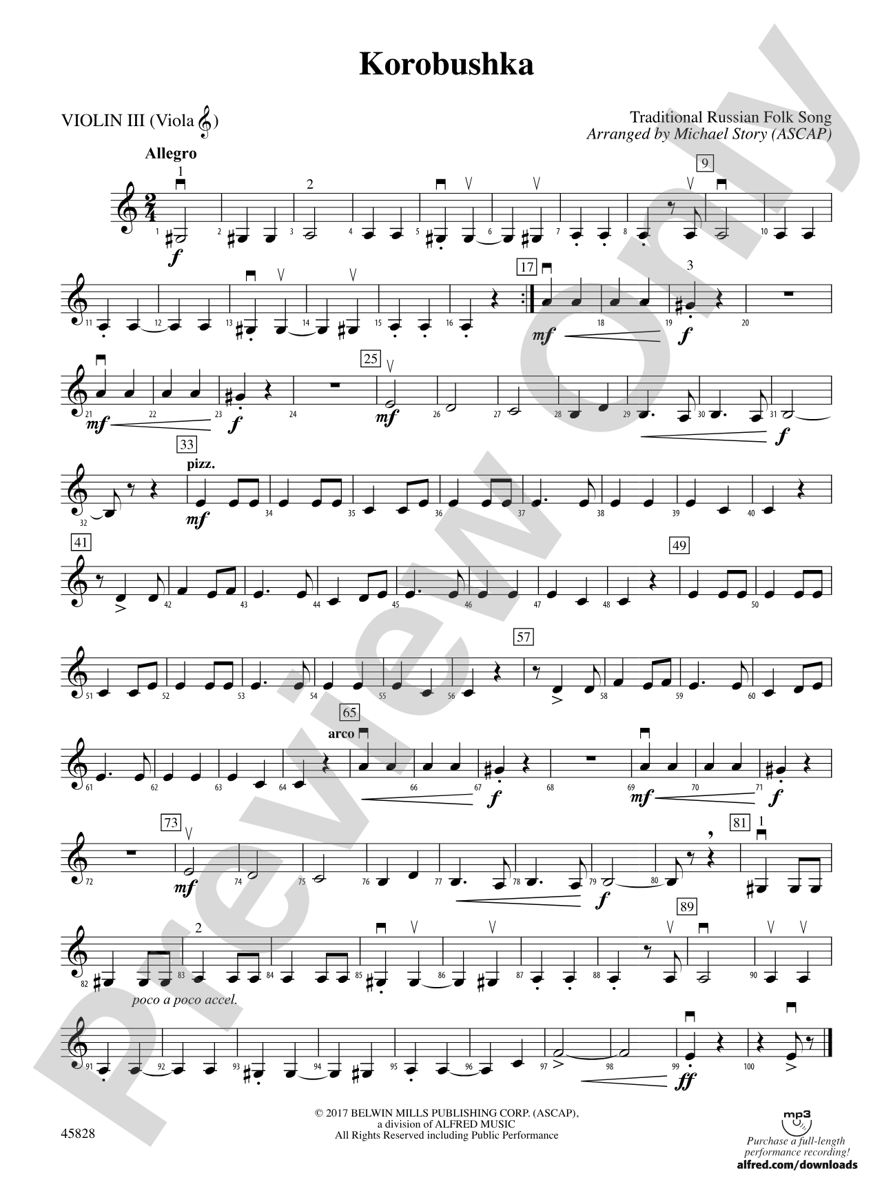 Korobushka: 3rd Violin (Viola [TC])