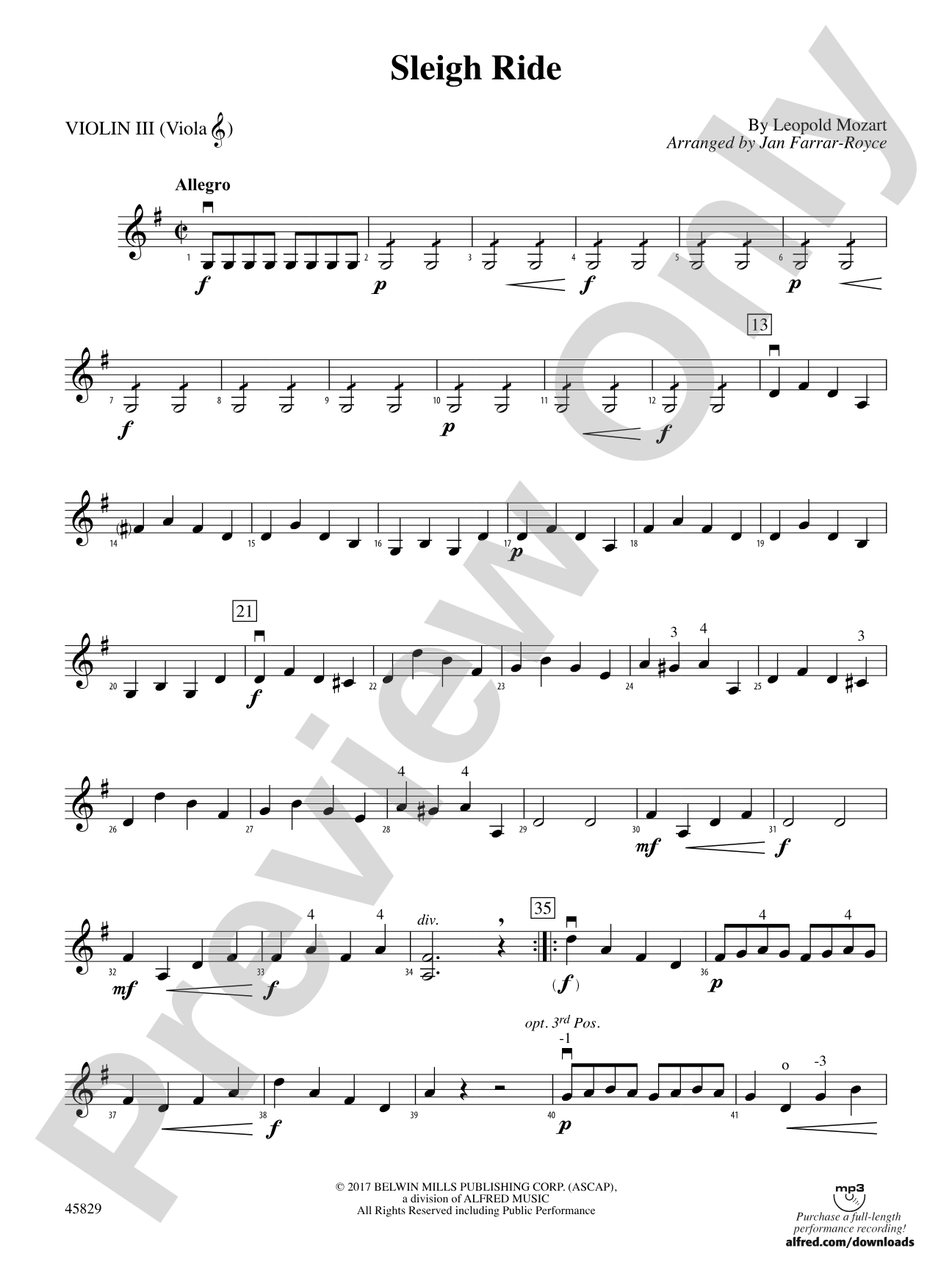 Sleigh Ride: 3rd Violin (Viola [TC])