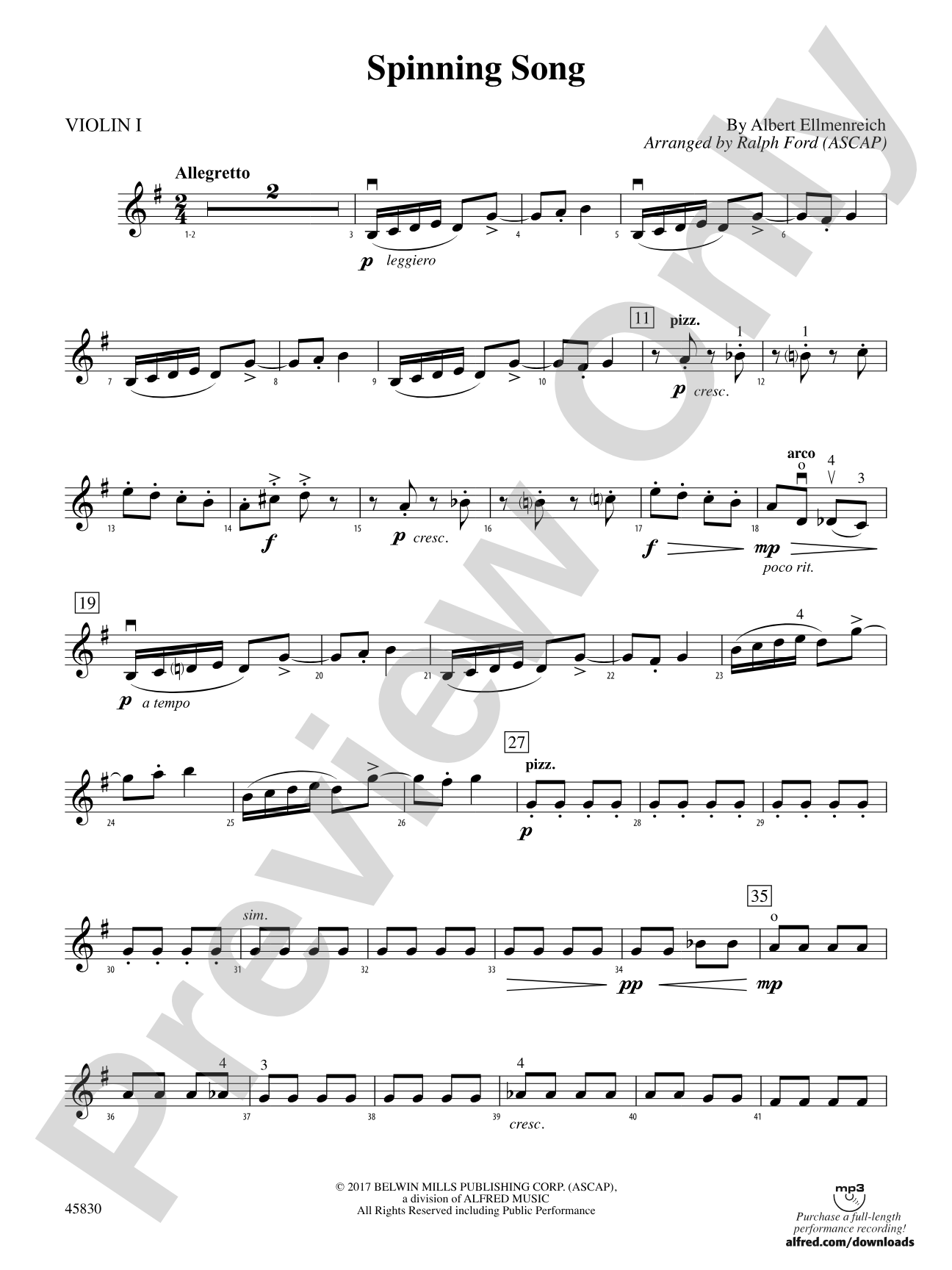 Spinning Song: 1st Violin