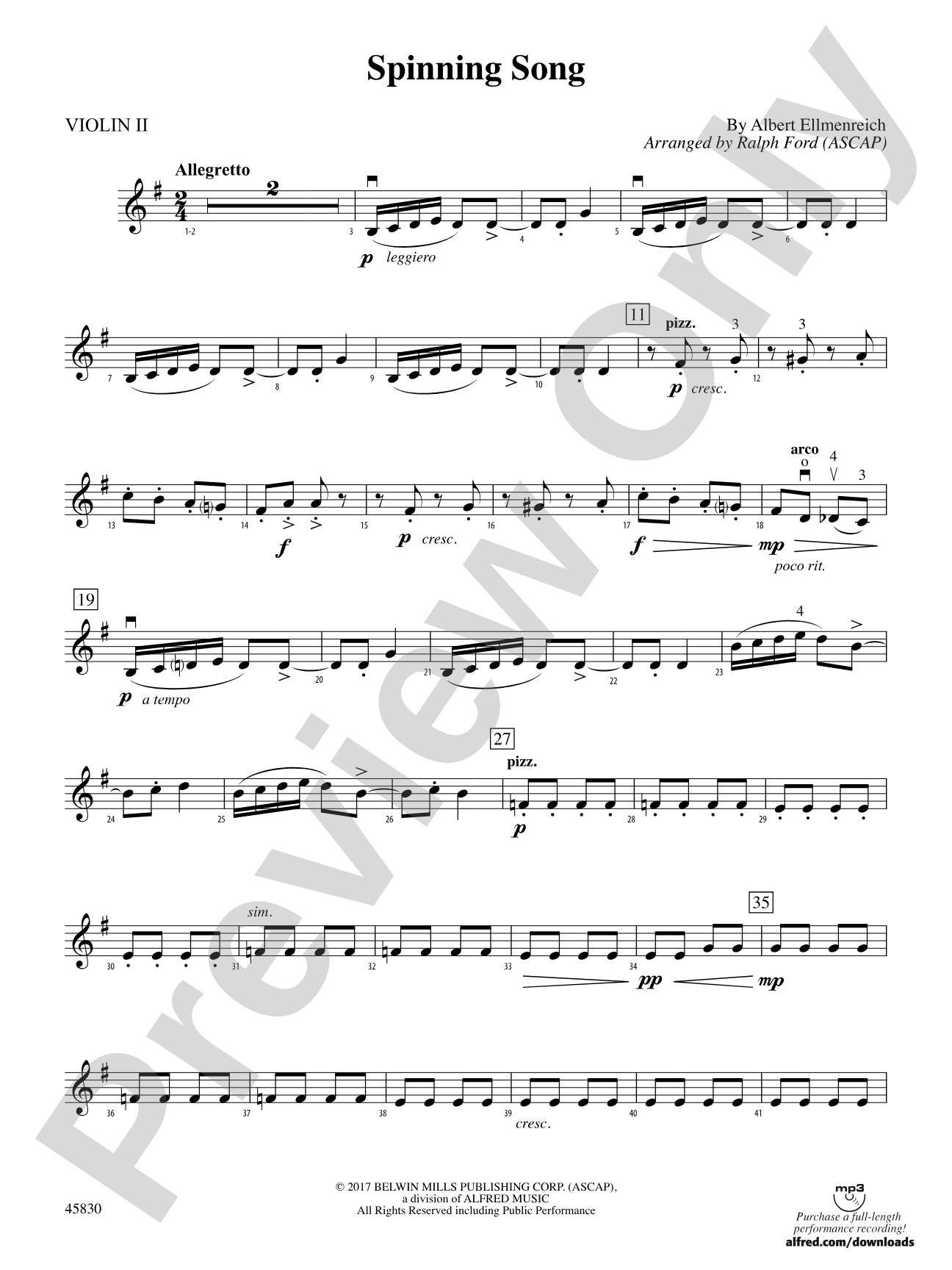 Spinning Song: 2nd Violin