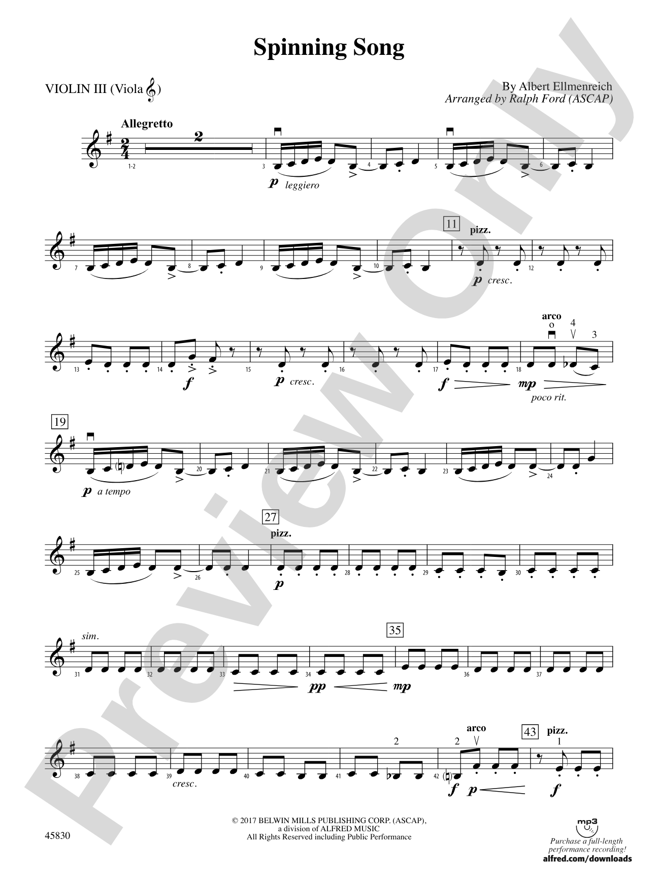 Spinning Song: 3rd Violin (Viola [TC])