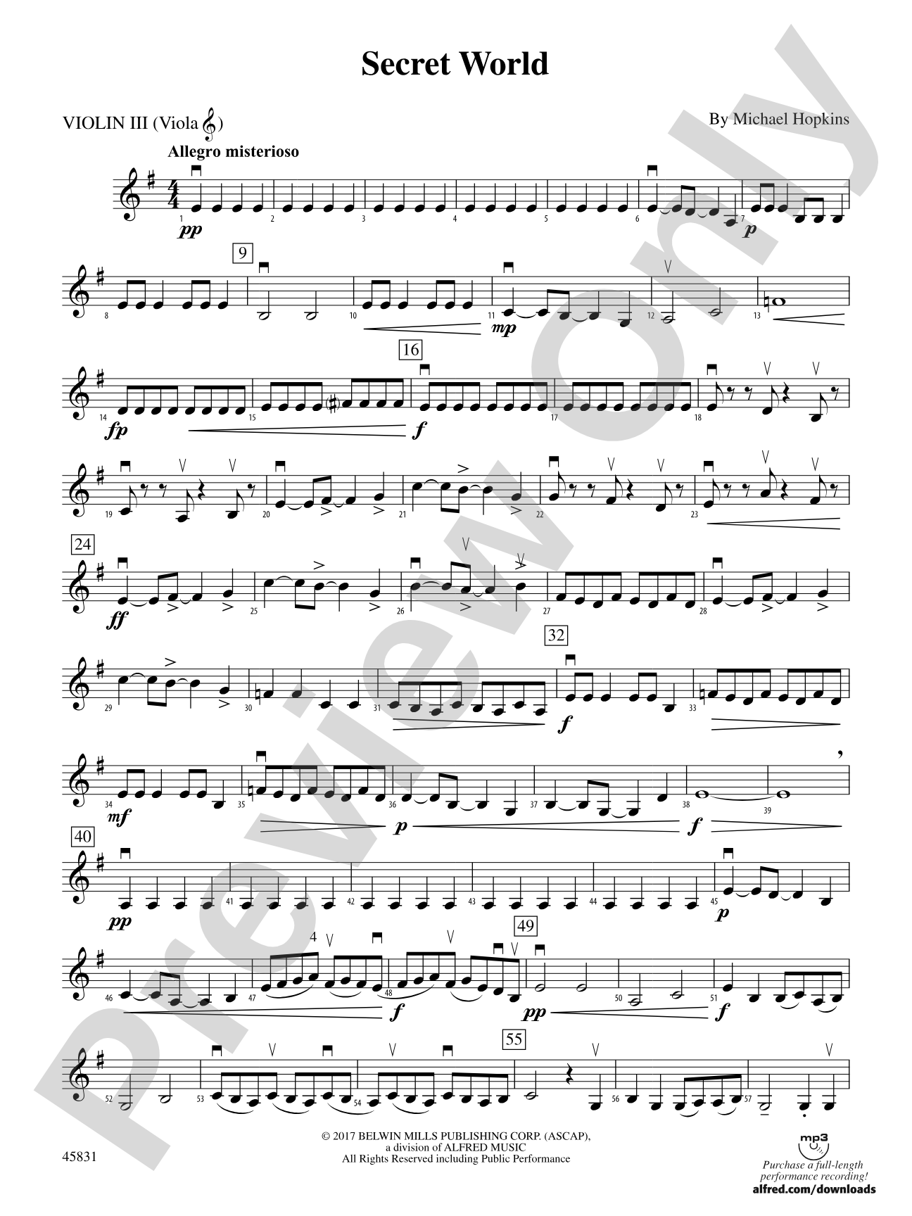 Secret World: 3rd Violin (Viola [TC])