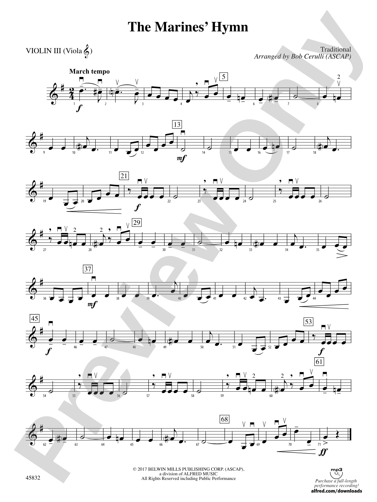 The Marines' Hymn: 3rd Violin (Viola [TC])
