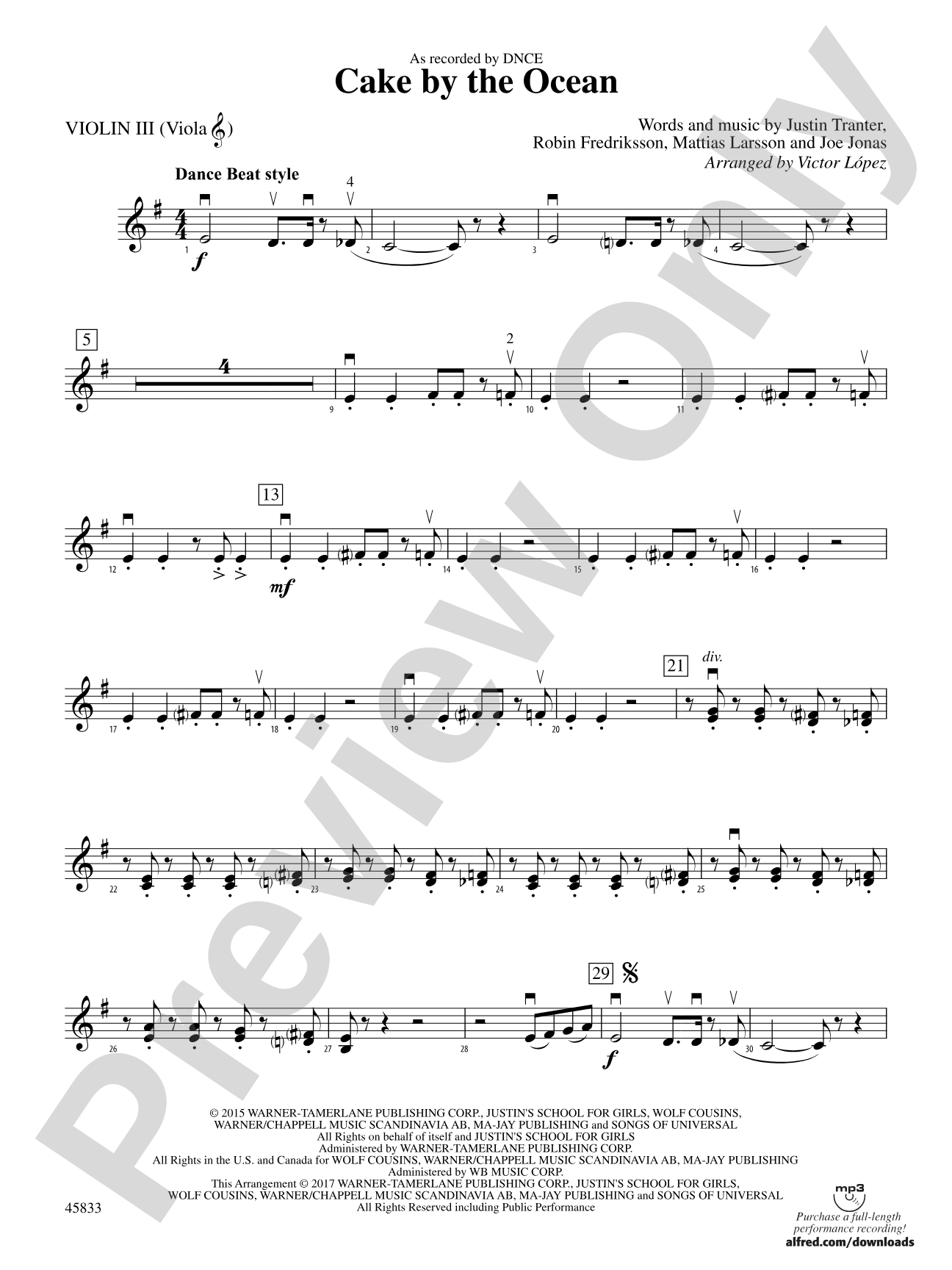 Cake by the Ocean: 3rd Violin (Viola [TC])