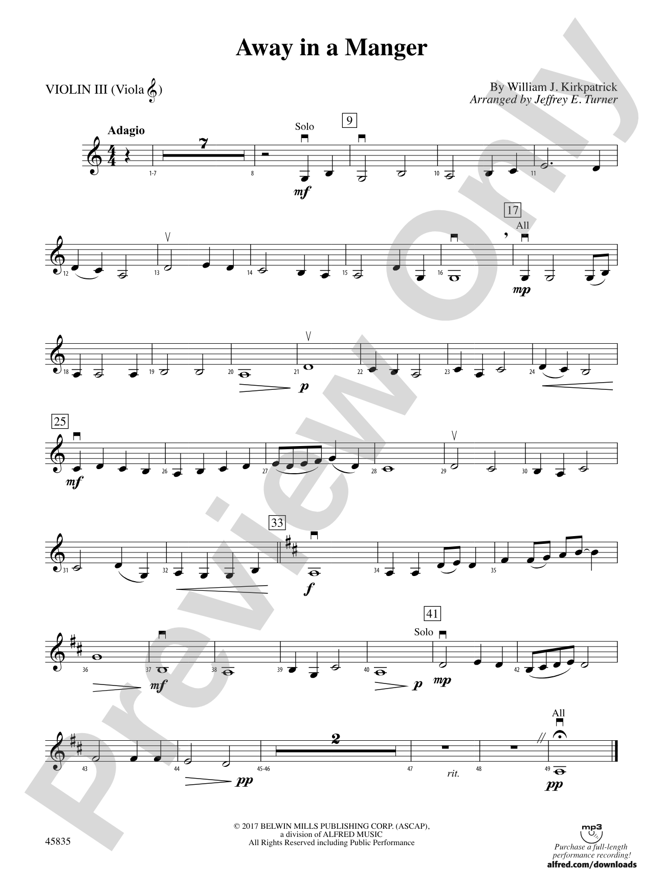 Away in a Manger: 3rd Violin (Viola [TC])