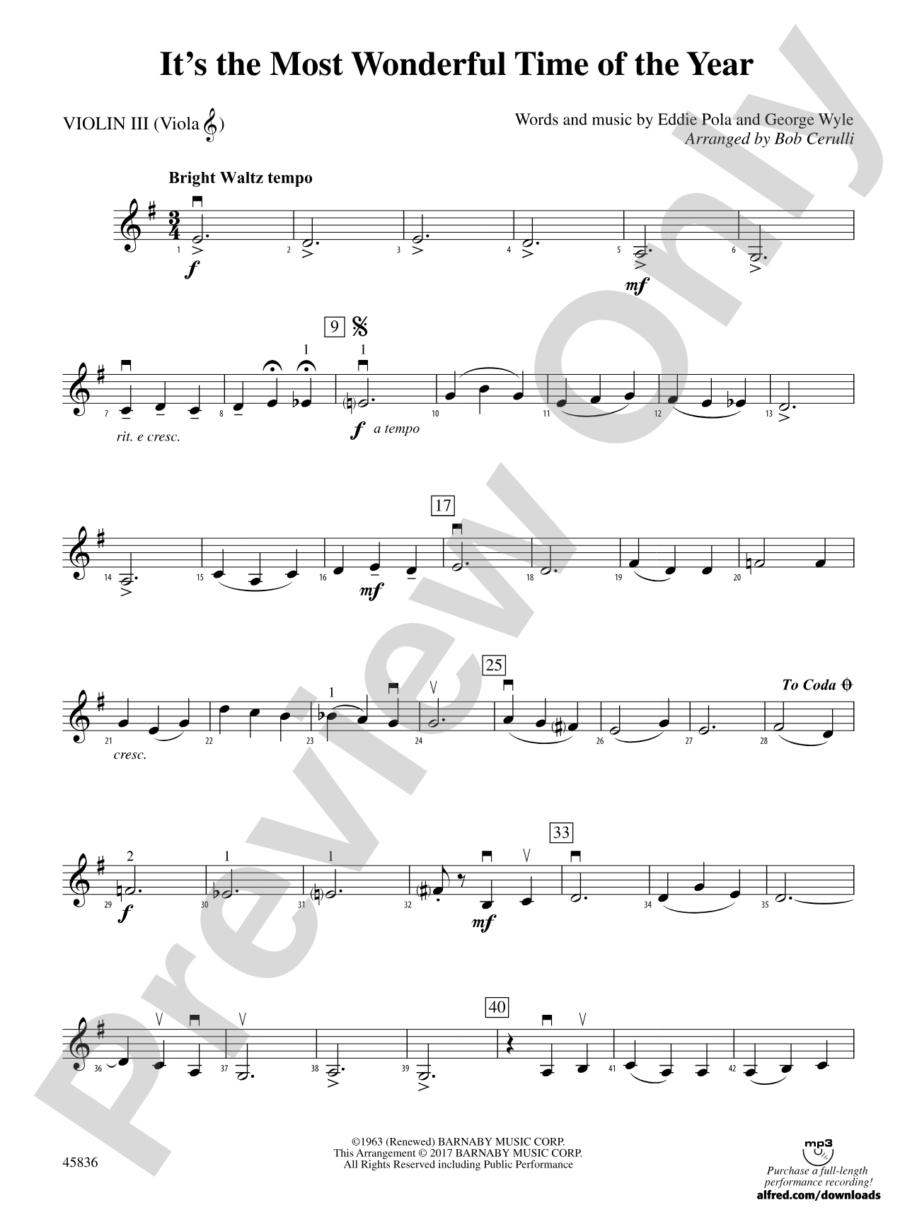 It's the Most Wonderful Time of the Year: 3rd Violin (Viola [TC])