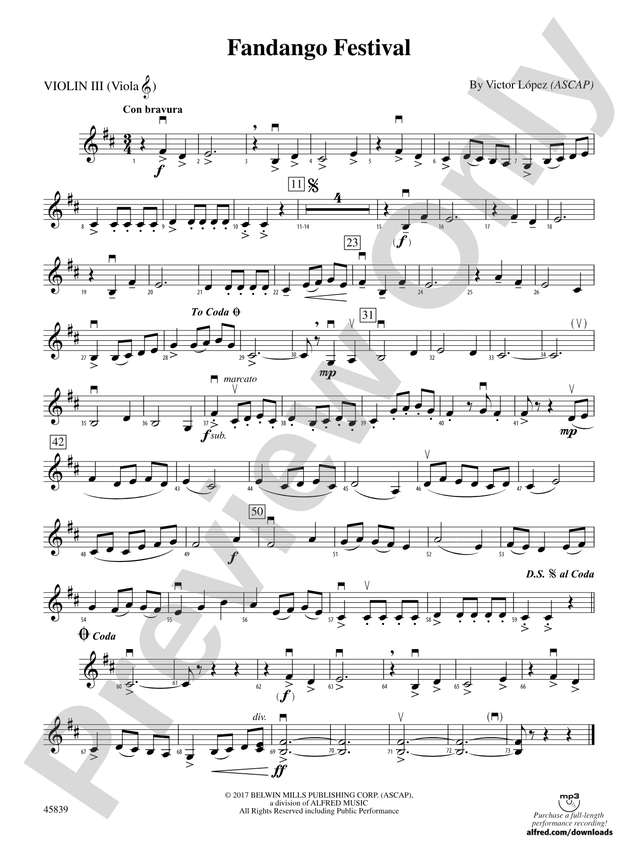 Fandango Festival: 3rd Violin (Viola [TC])