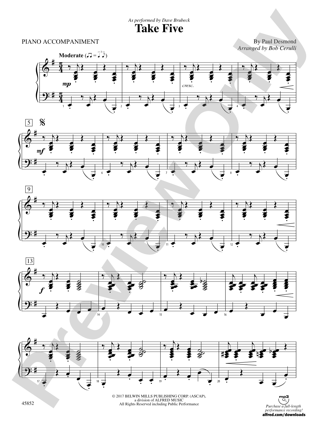 Take Five: Piano Accompaniment
