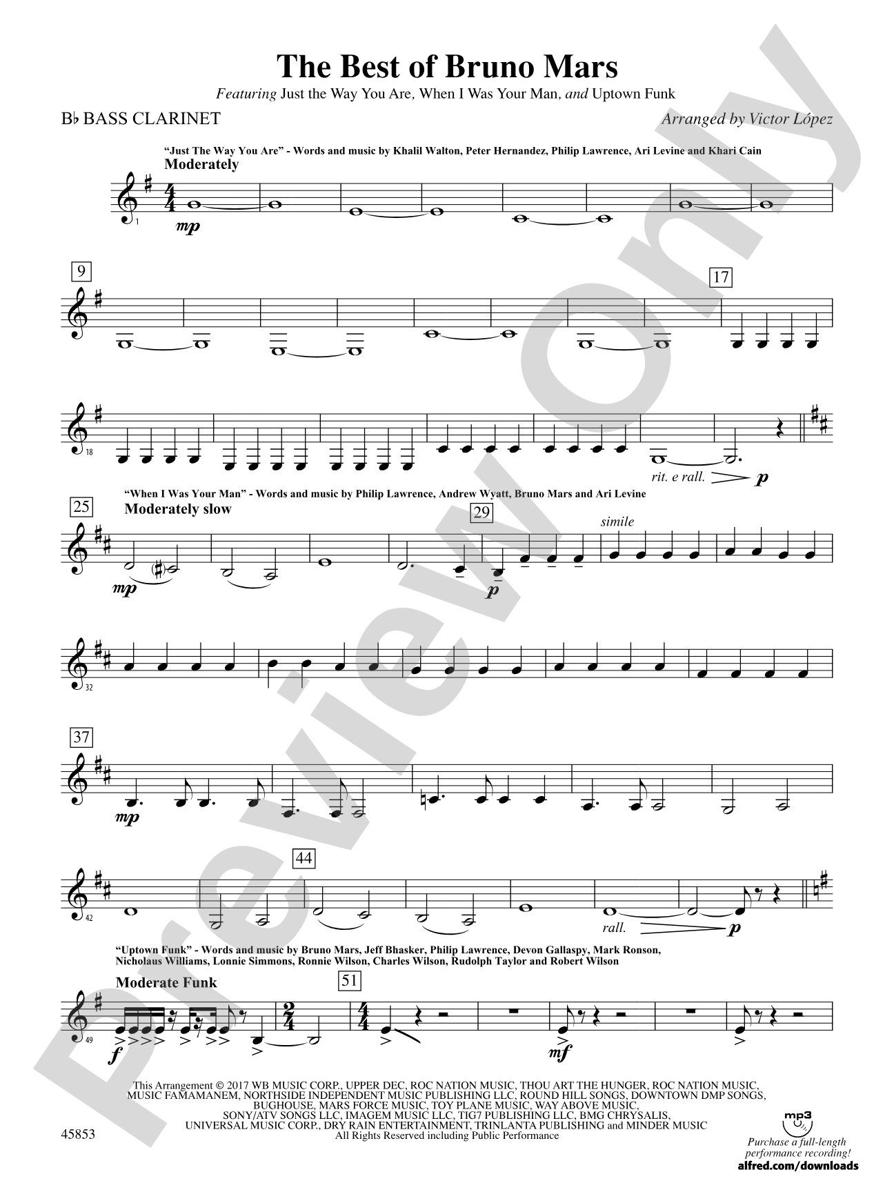 The Best of Bruno Mars: B-flat Bass Clarinet