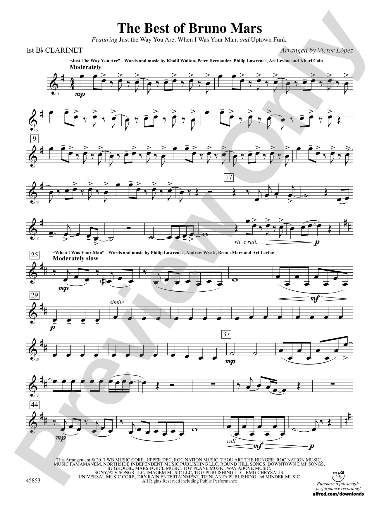The Best of Bruno Mars: 1st B-flat Clarinet