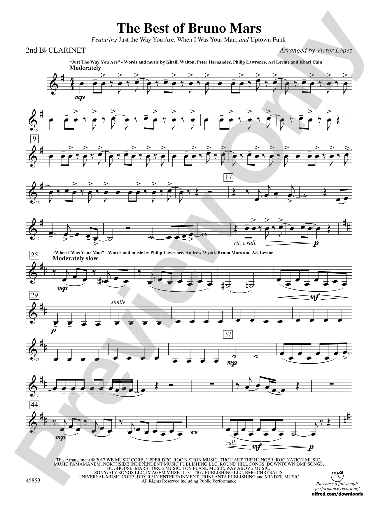 The Best of Bruno Mars: 2nd B-flat Clarinet