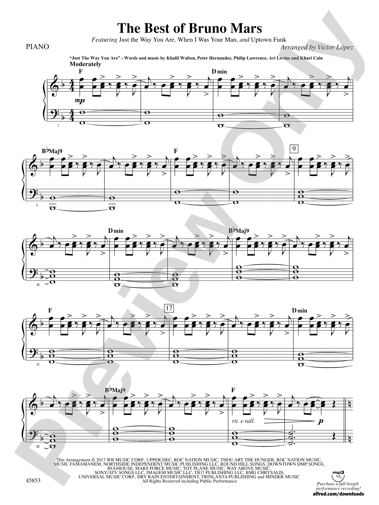 The Best of Bruno Mars: Piano Accompaniment