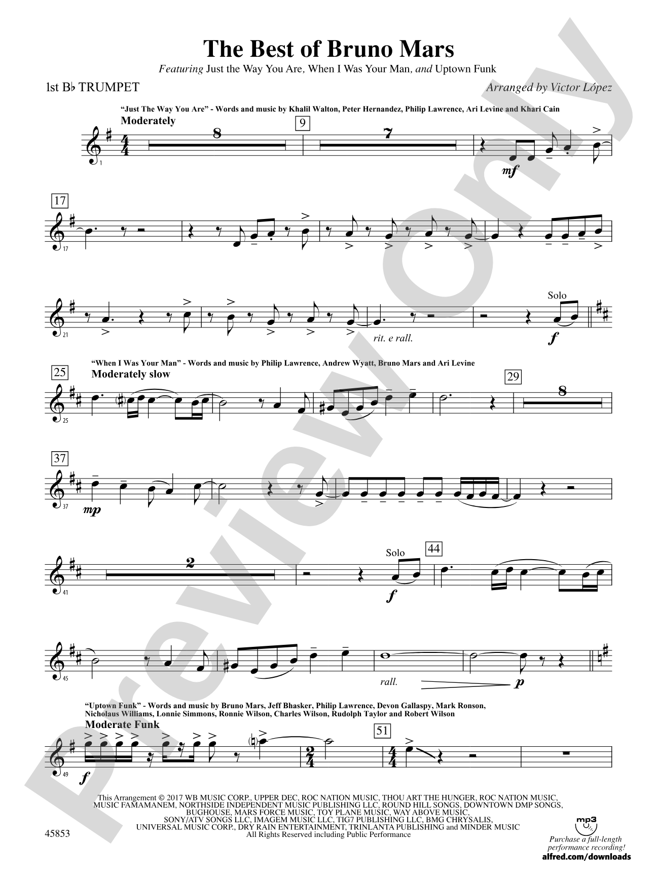 The Best of Bruno Mars: 1st B-flat Trumpet