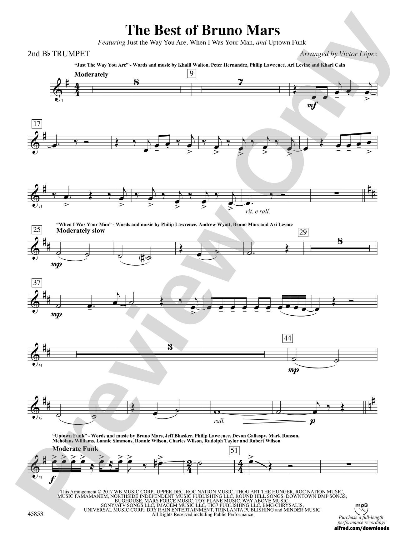 The Best of Bruno Mars: 2nd B-flat Trumpet