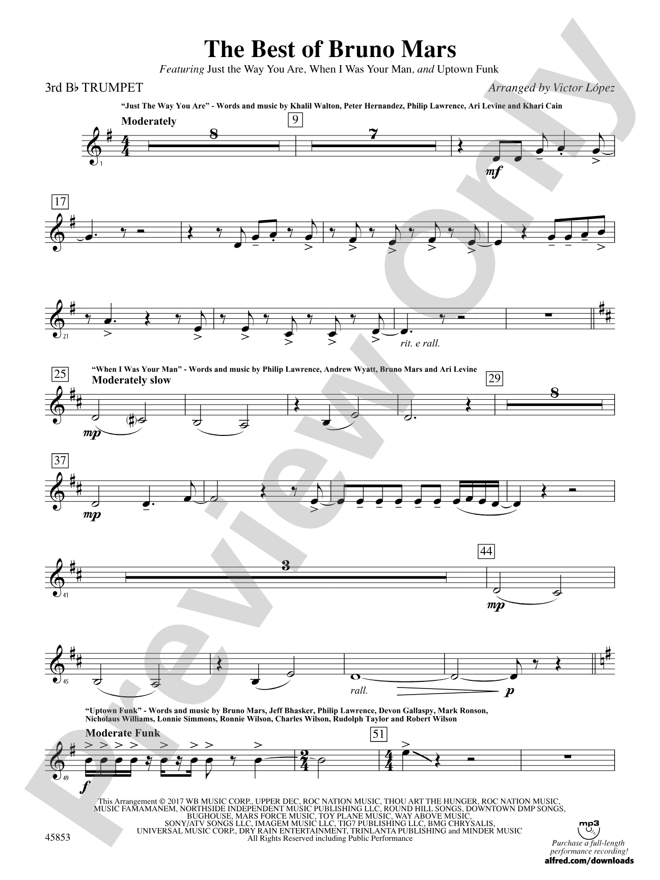 The Best of Bruno Mars: 3rd B-flat Trumpet