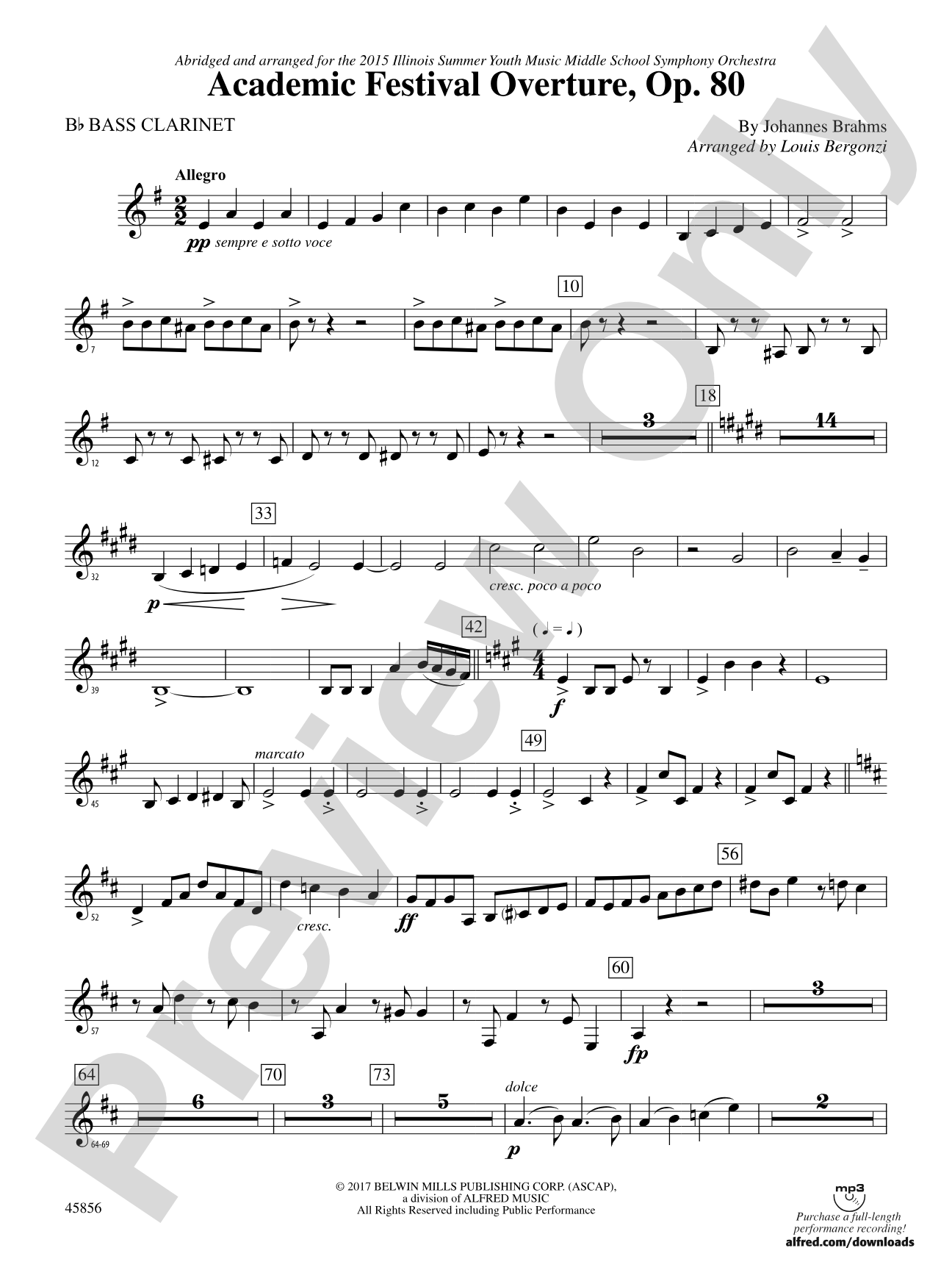 Academic Festival Overture, Op. 80: B-flat Bass Clarinet