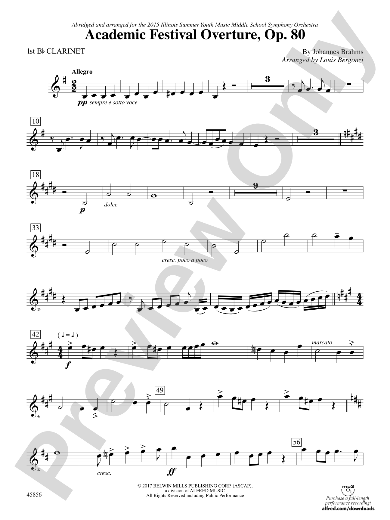 Academic Festival Overture, Op. 80: 1st B-flat Clarinet