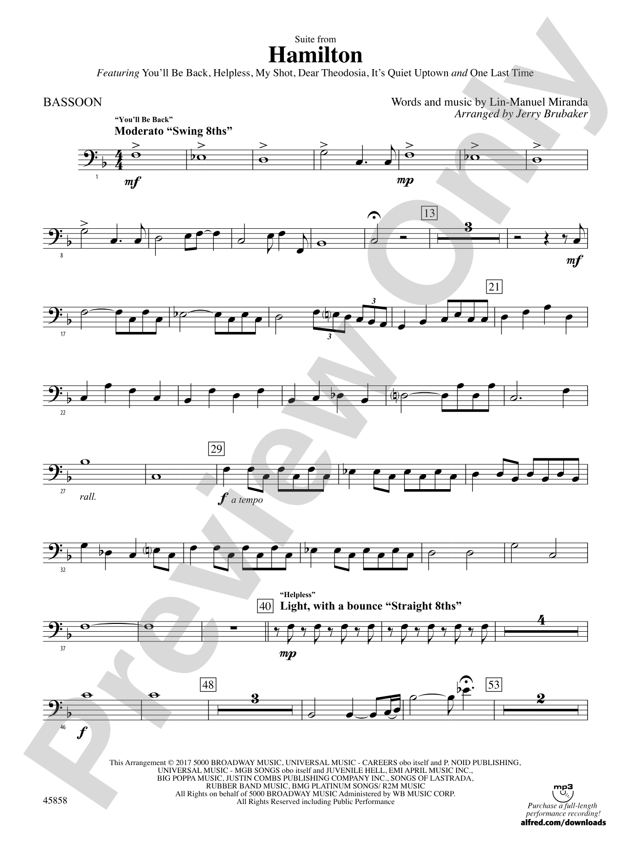 Hamilton, Suite from: Bassoon