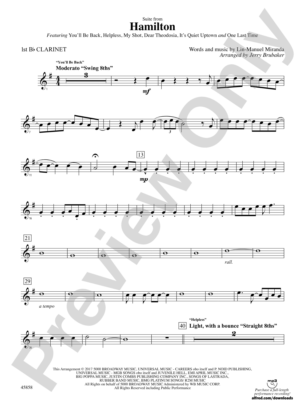 Hamilton, Suite from: 1st B-flat Clarinet