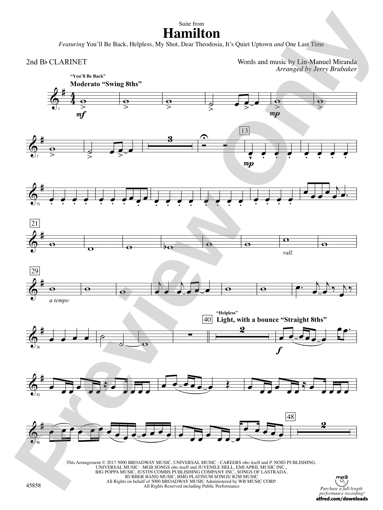 Hamilton, Suite from: 2nd B-flat Clarinet