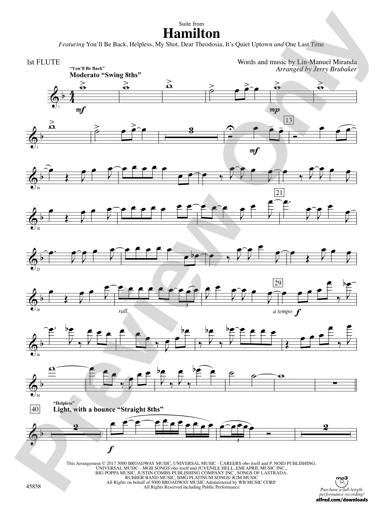 Hamilton, Suite from: Flute