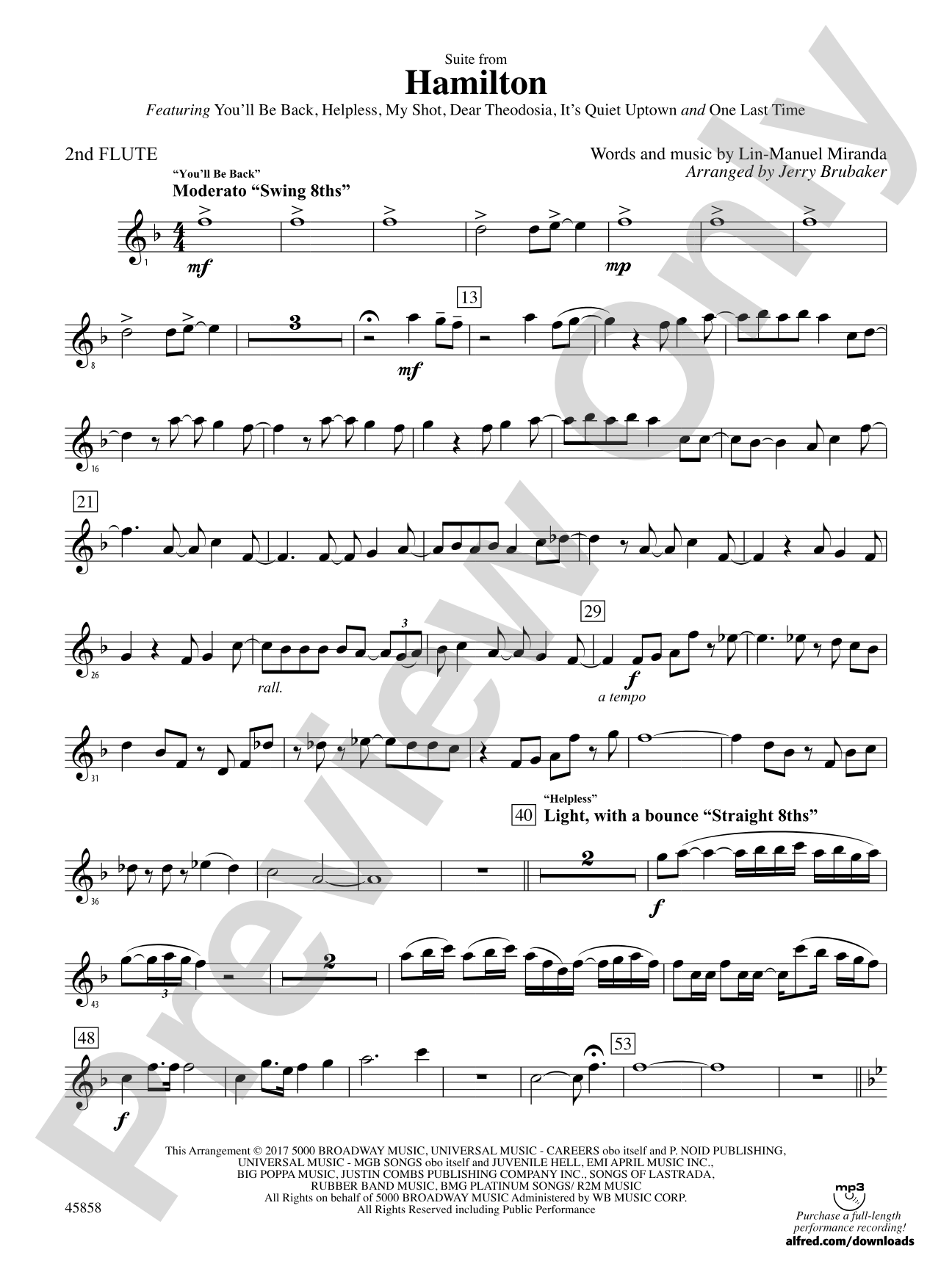 Hamilton, Suite from: 2nd Flute