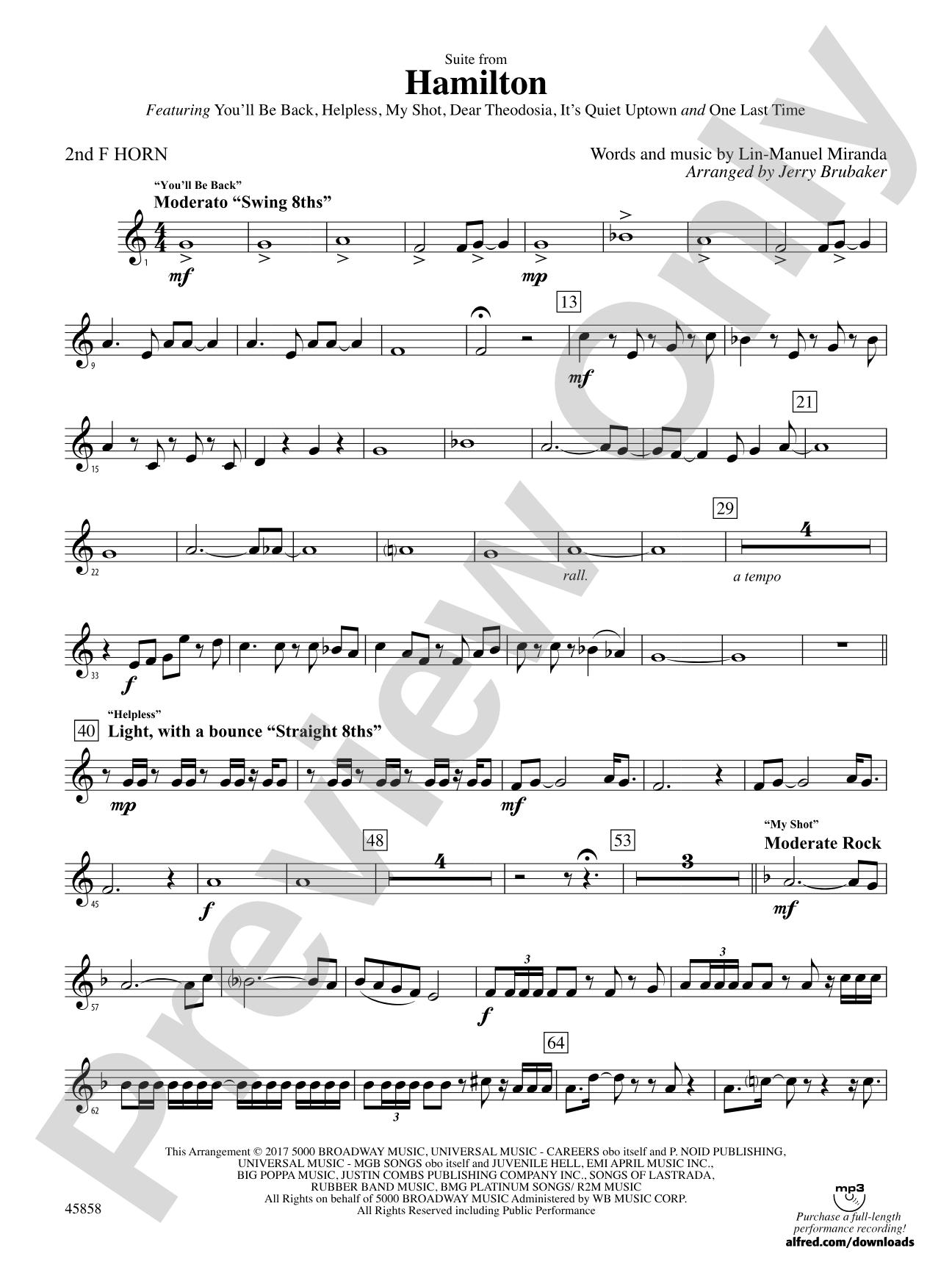 Hamilton, Suite from: 2nd F Horn