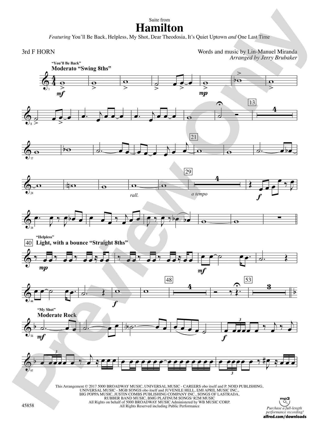 Hamilton, Suite from: 3rd F Horn