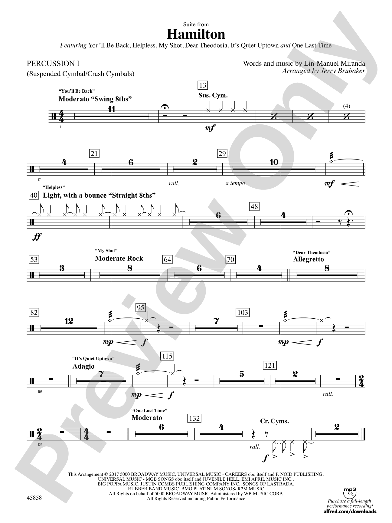 Hamilton, Suite from: 1st Percussion