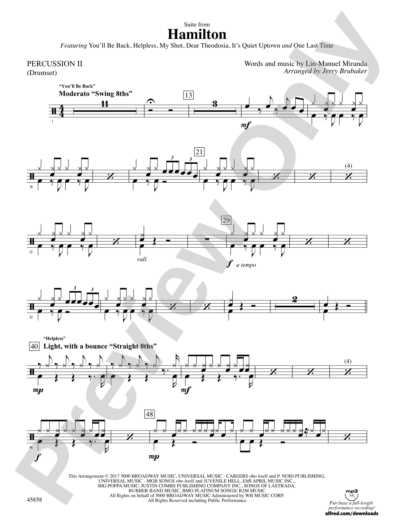 Hamilton, Suite from: 2nd Percussion