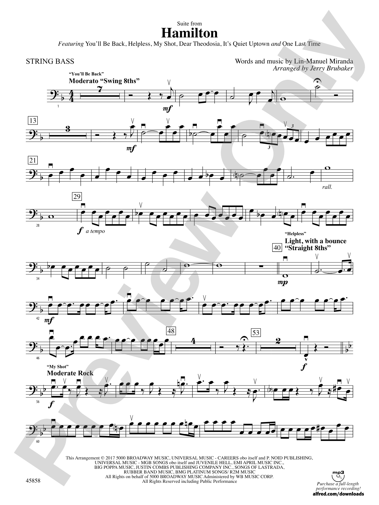 Hamilton, Suite from: String Bass