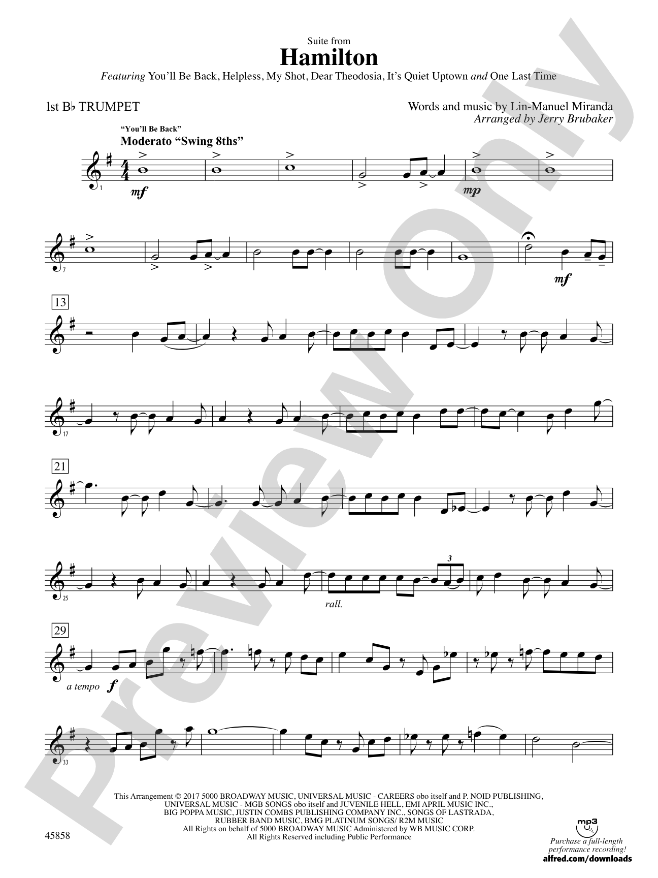 Hamilton, Suite from: 1st B-flat Trumpet