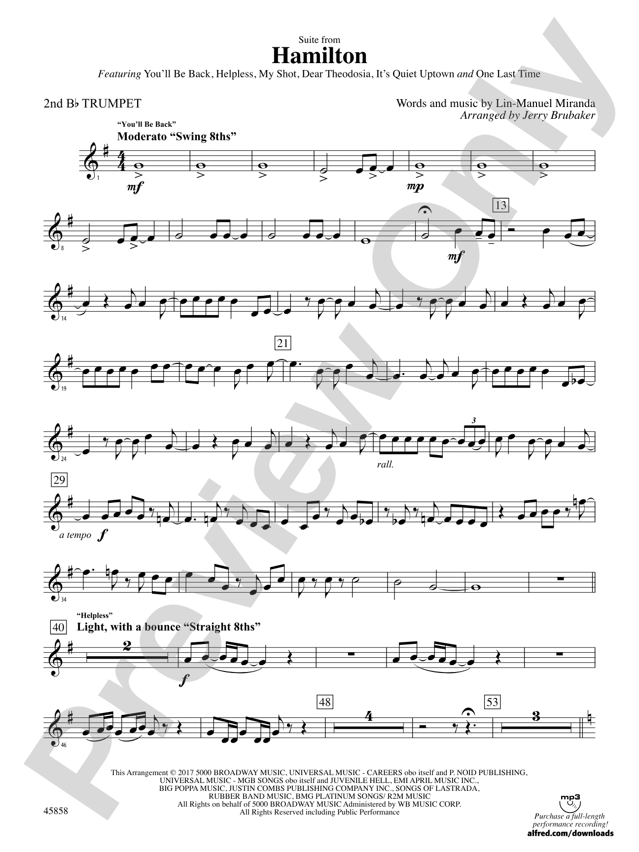 Hamilton, Suite from: 2nd B-flat Trumpet