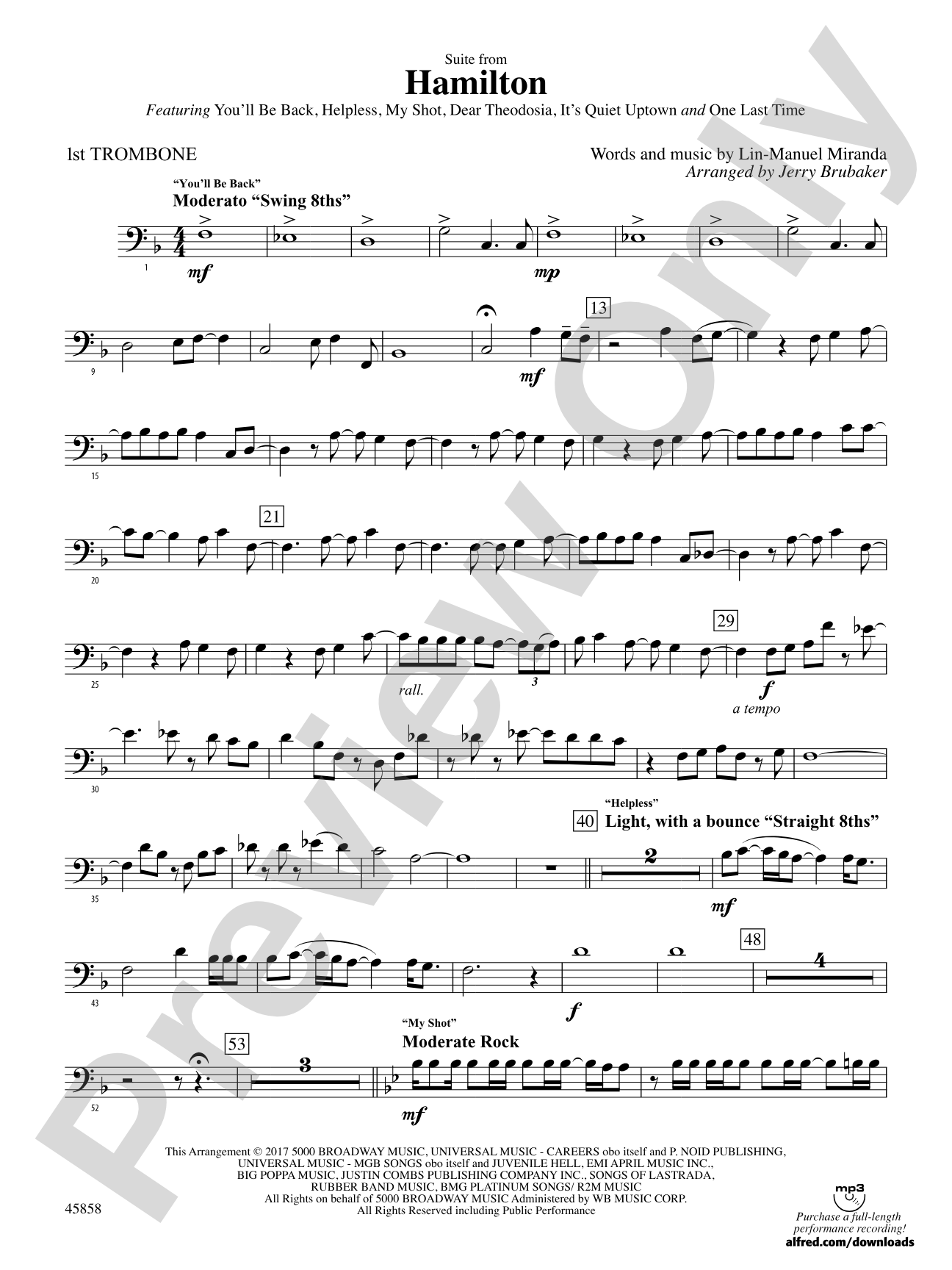 Hamilton, Suite from: 1st Trombone