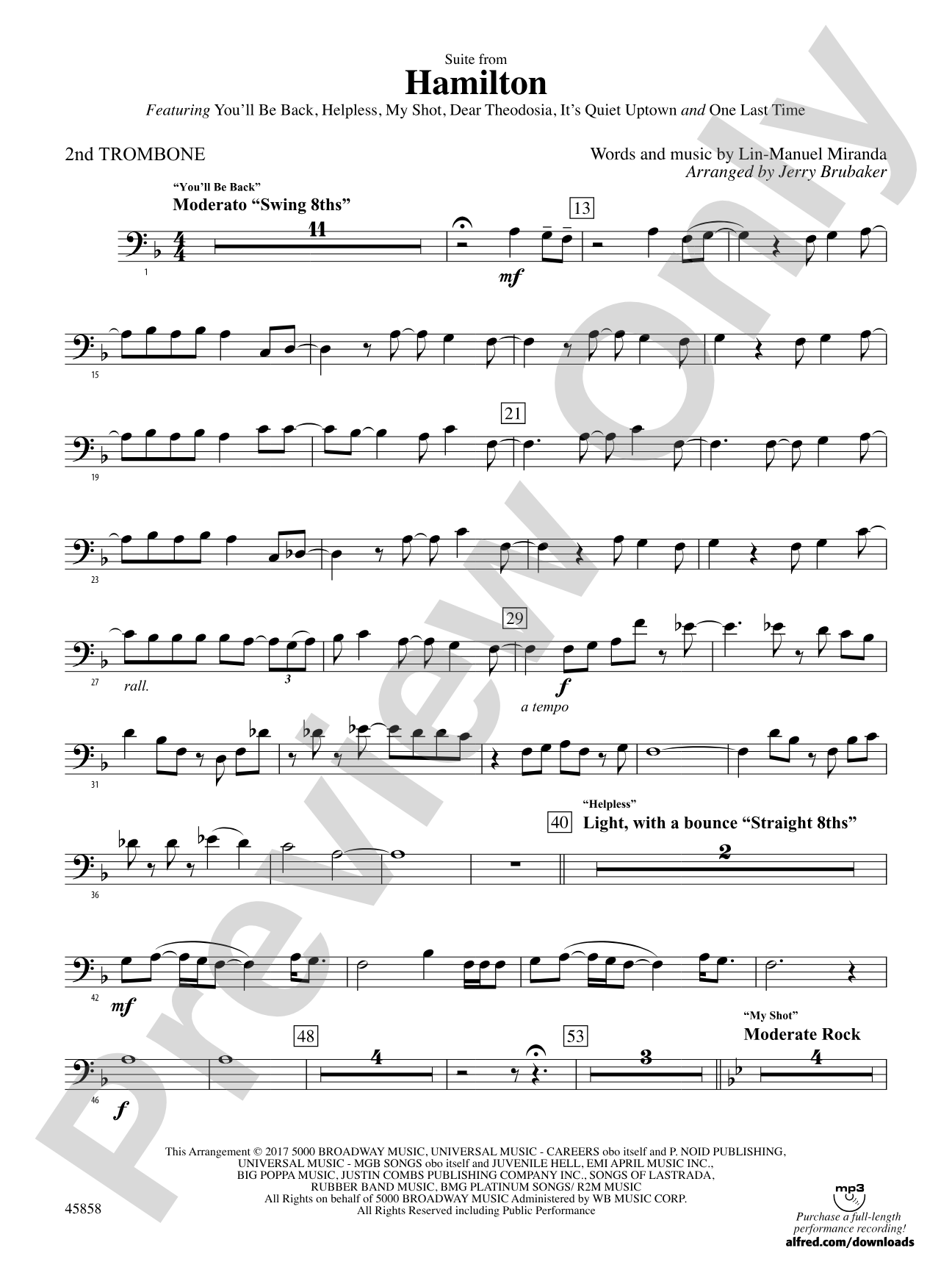 Hamilton, Suite from: 2nd Trombone