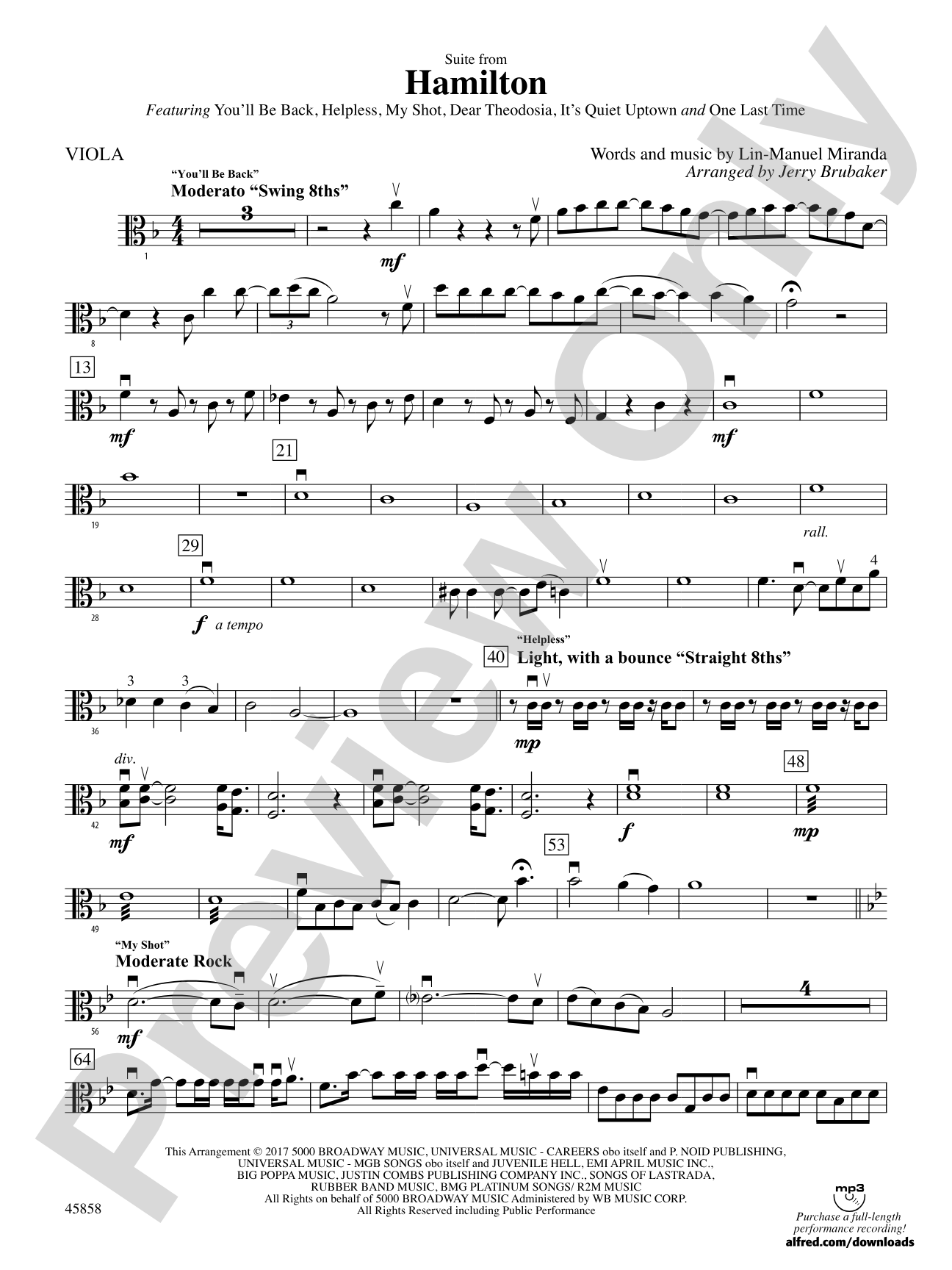 Hamilton, Suite from: Viola