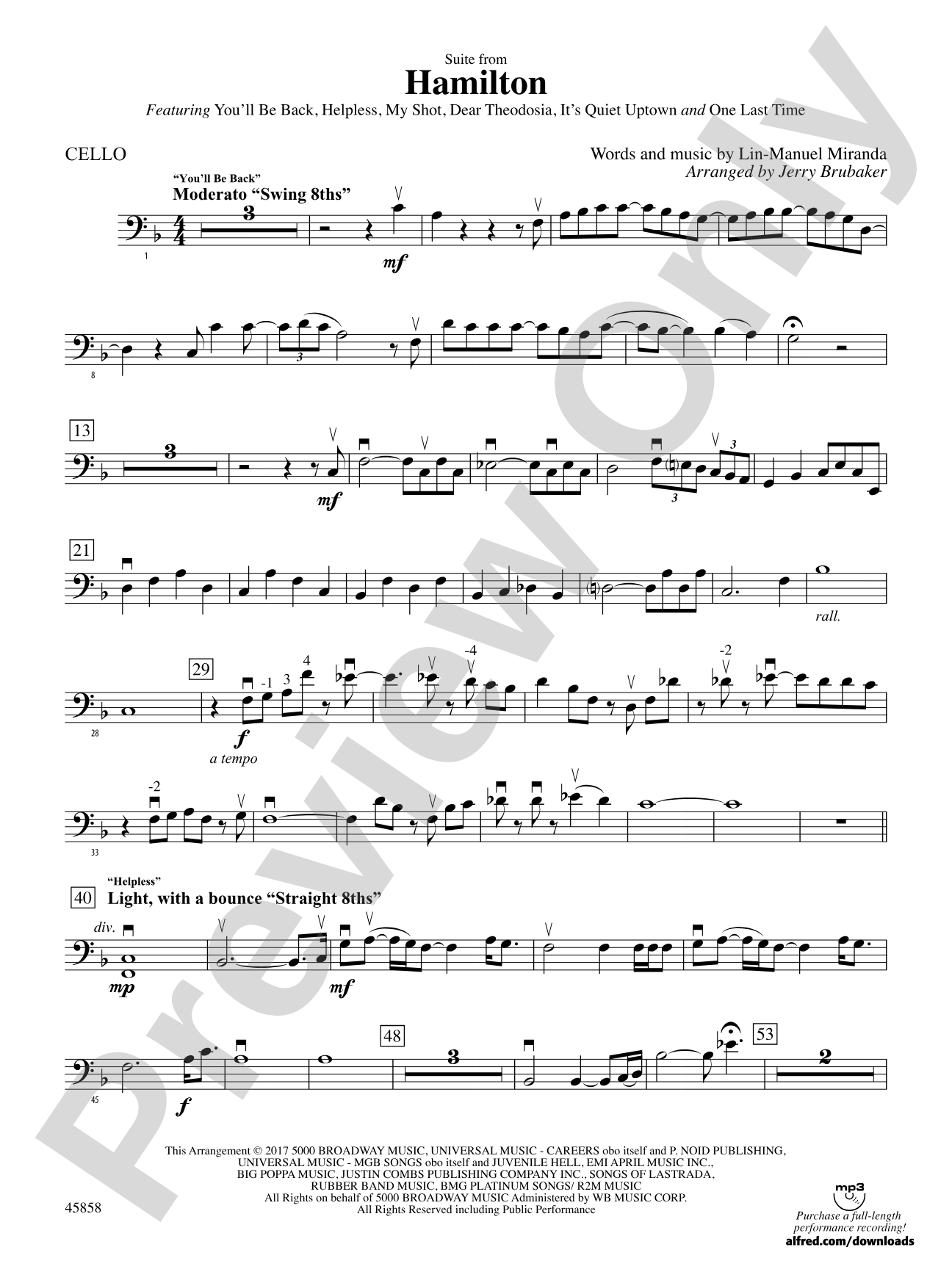 Hamilton, Suite from: Cello