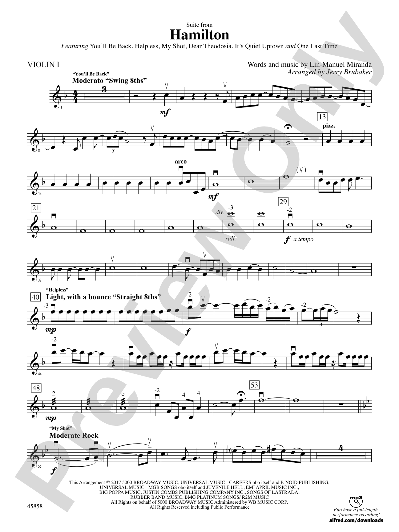 Hamilton, Suite from: 1st Violin