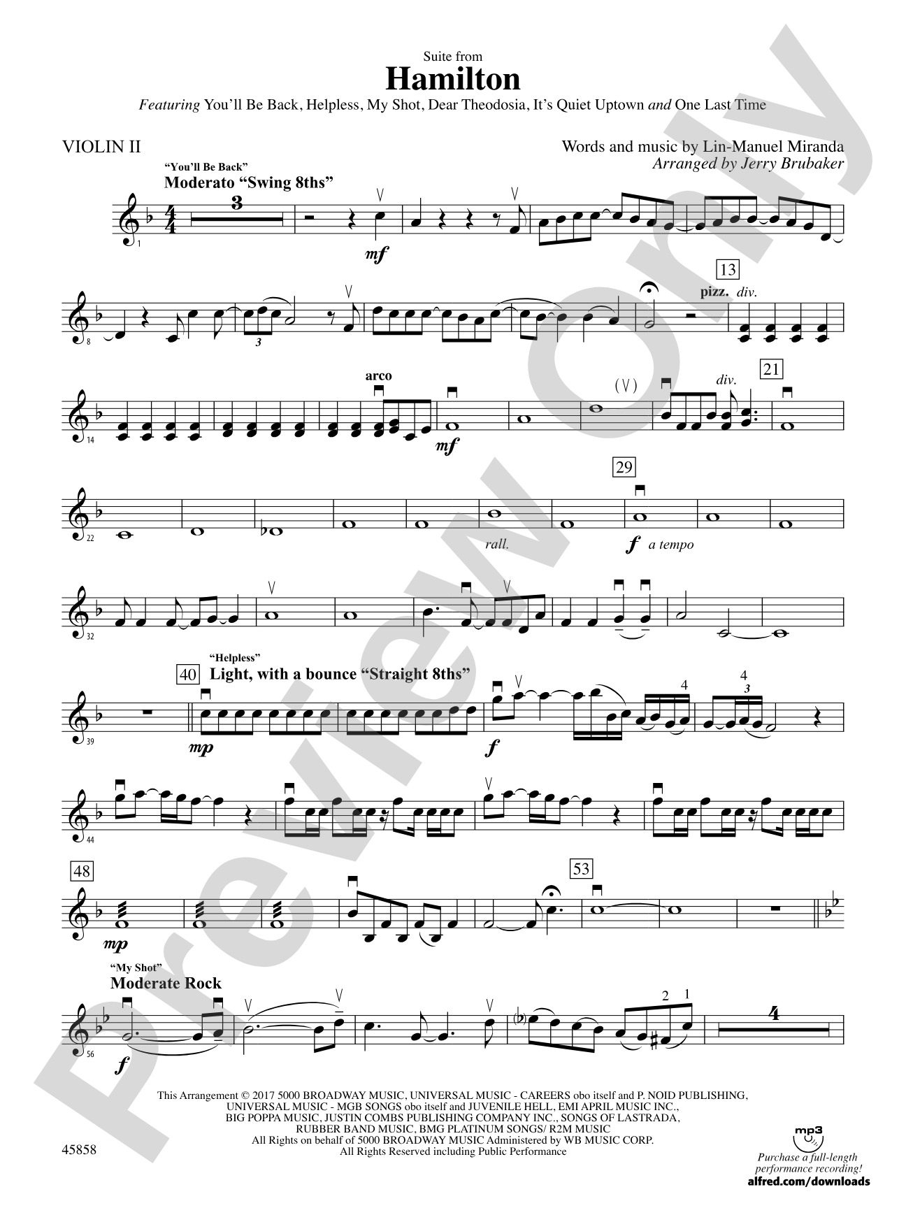 Hamilton, Suite from: 2nd Violin