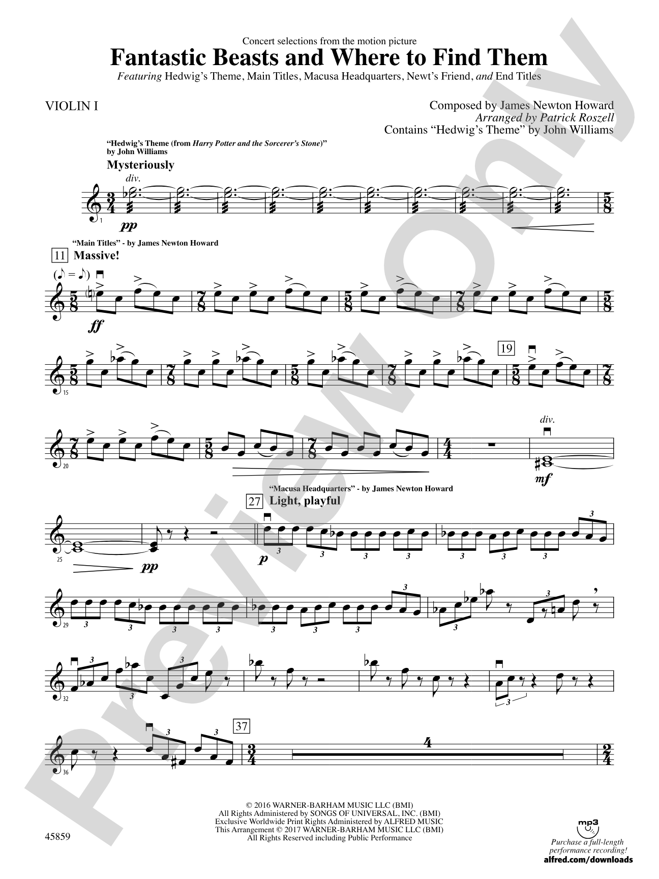 Fantastic Beasts and Where to Find Them: 1st Violin