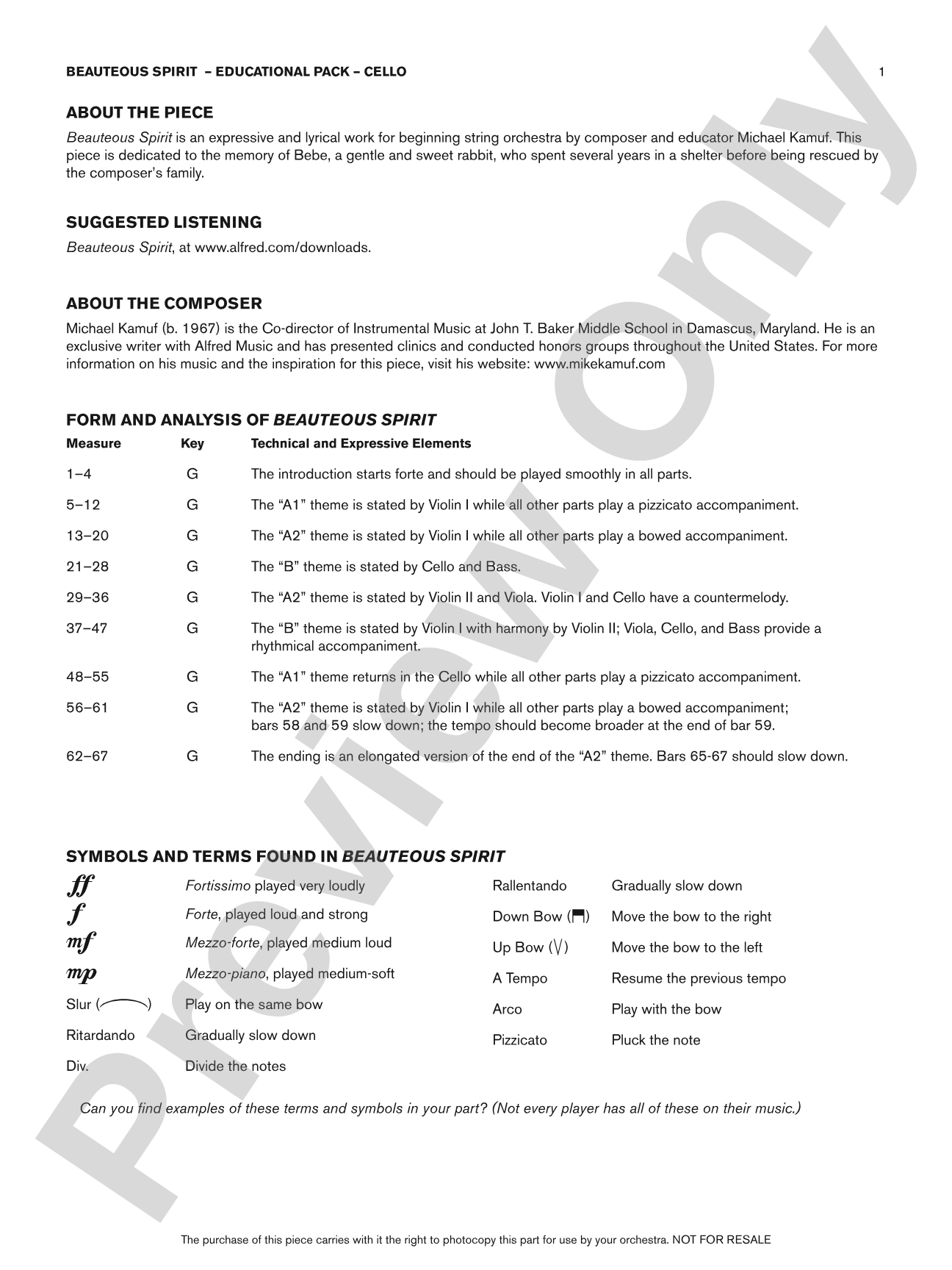 Beauteous Spirit: Cello Educational Pack
