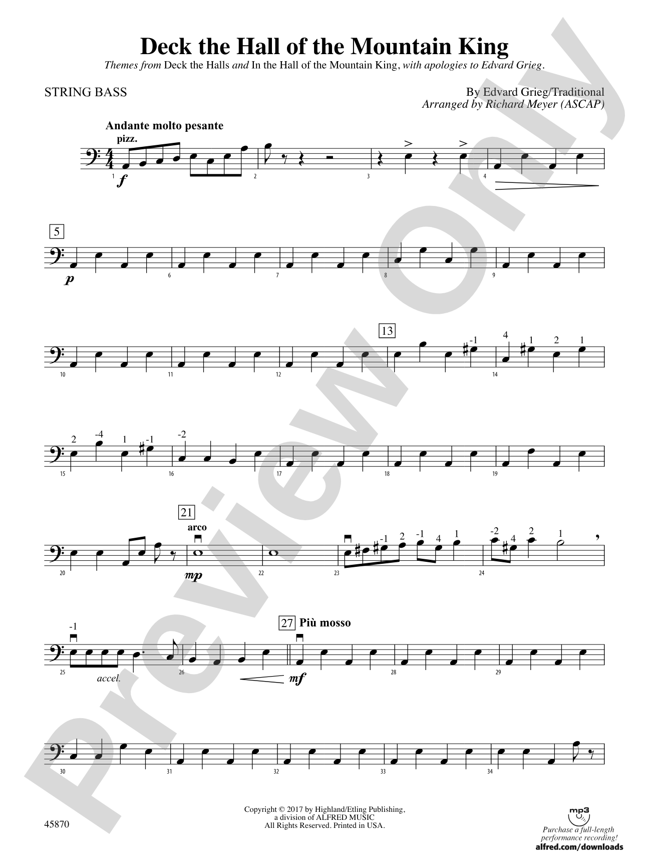 Deck the Hall of the Mountain King: String Bass
