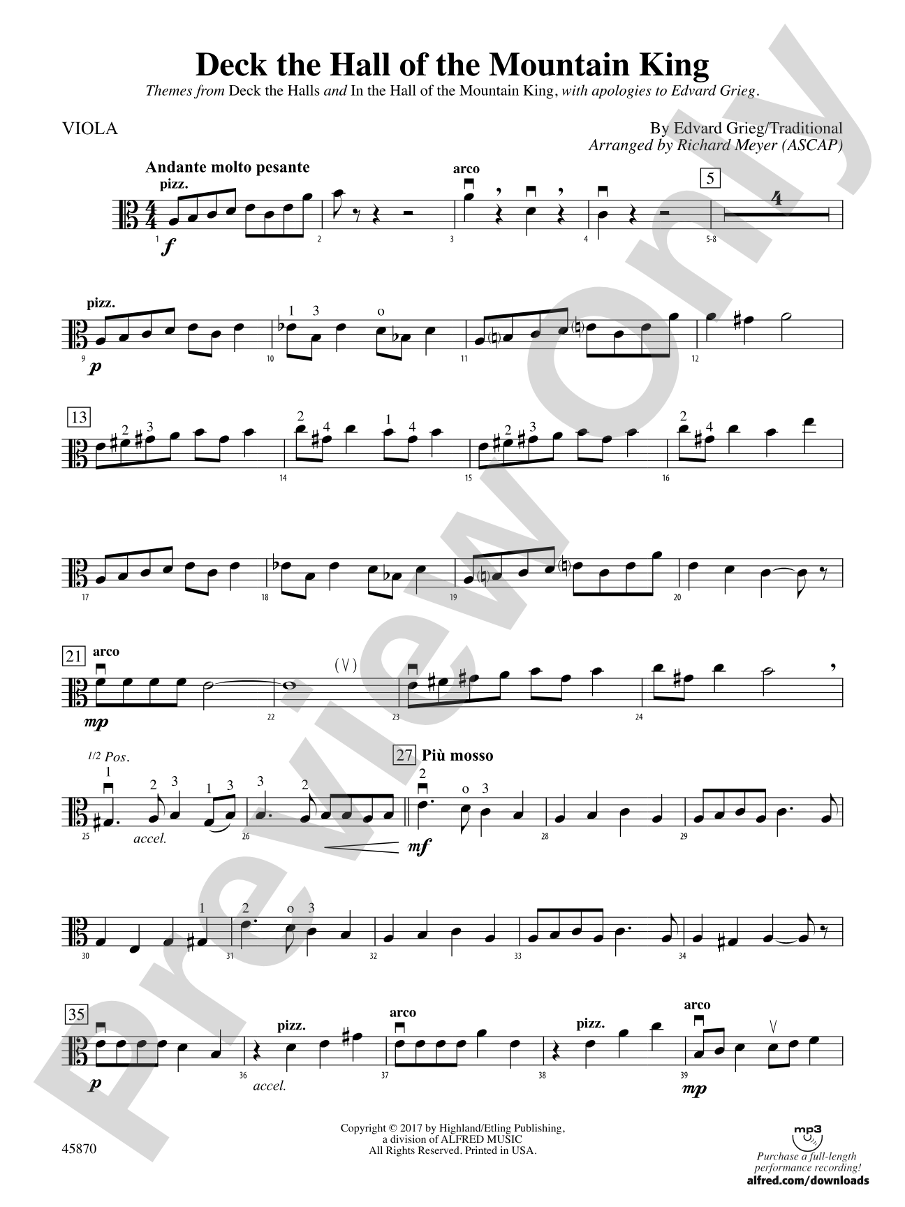 Deck the Hall of the Mountain King: Viola