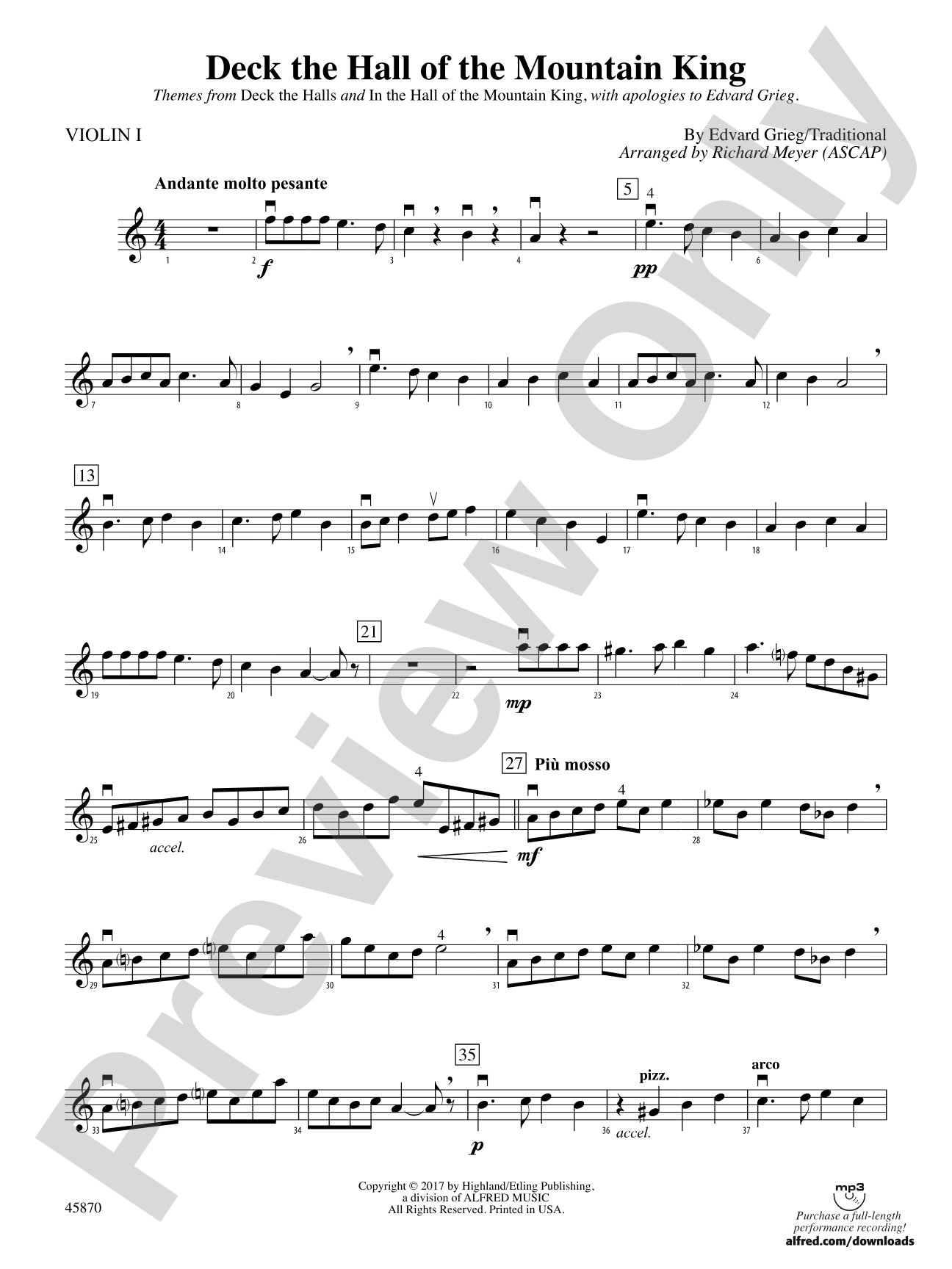 Deck the Hall of the Mountain King: 1st Violin