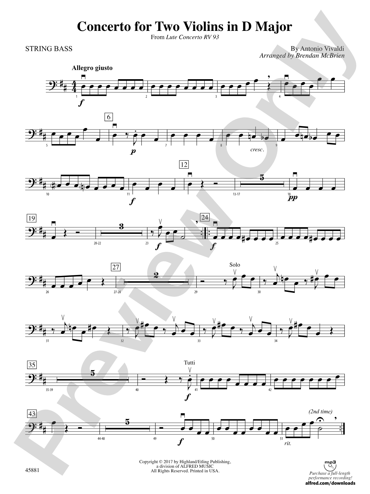 Concerto for Two Violins in D Major: String Bass