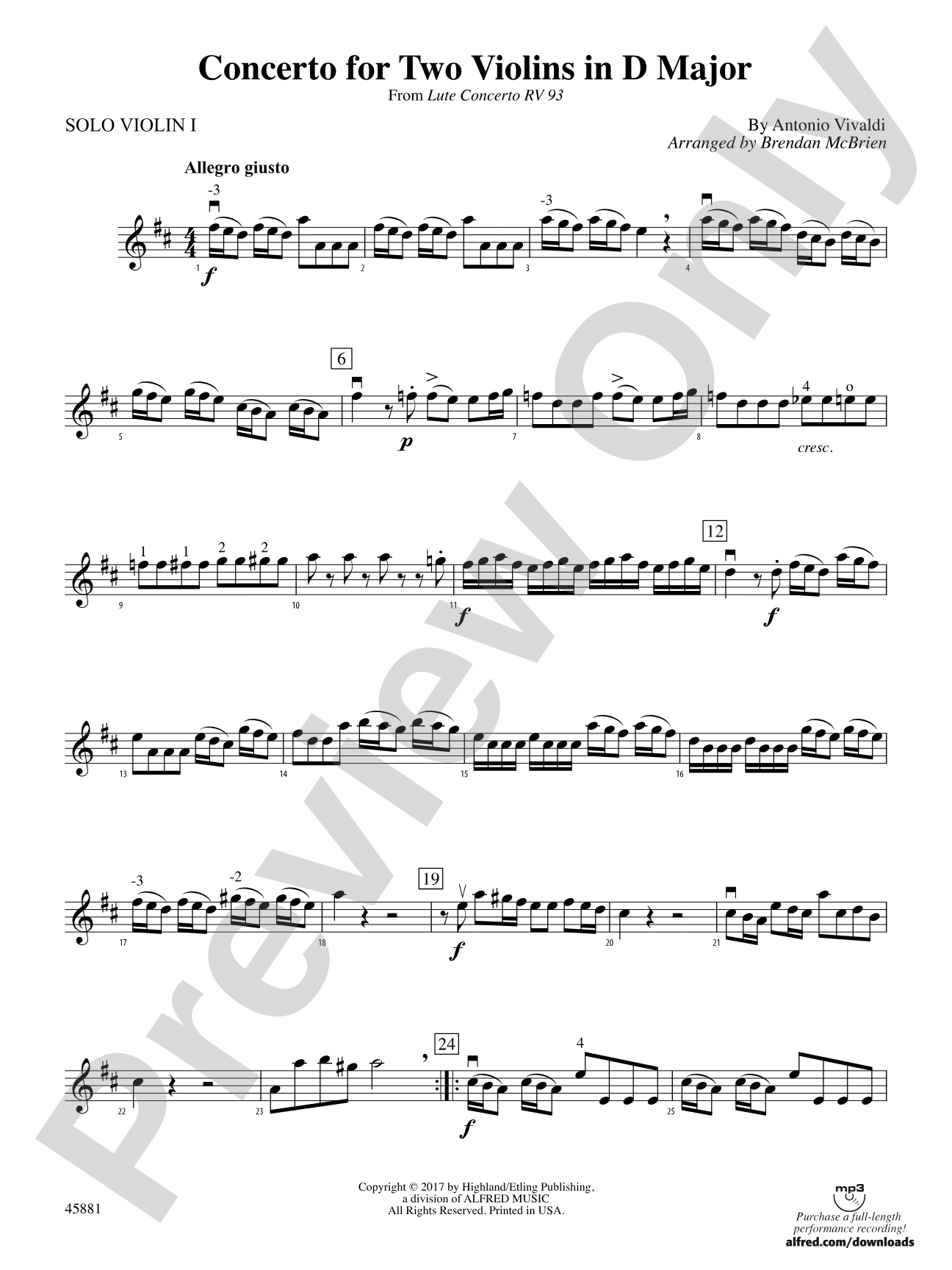 Concerto for Two Violins in D Major: Solo 1st Violin