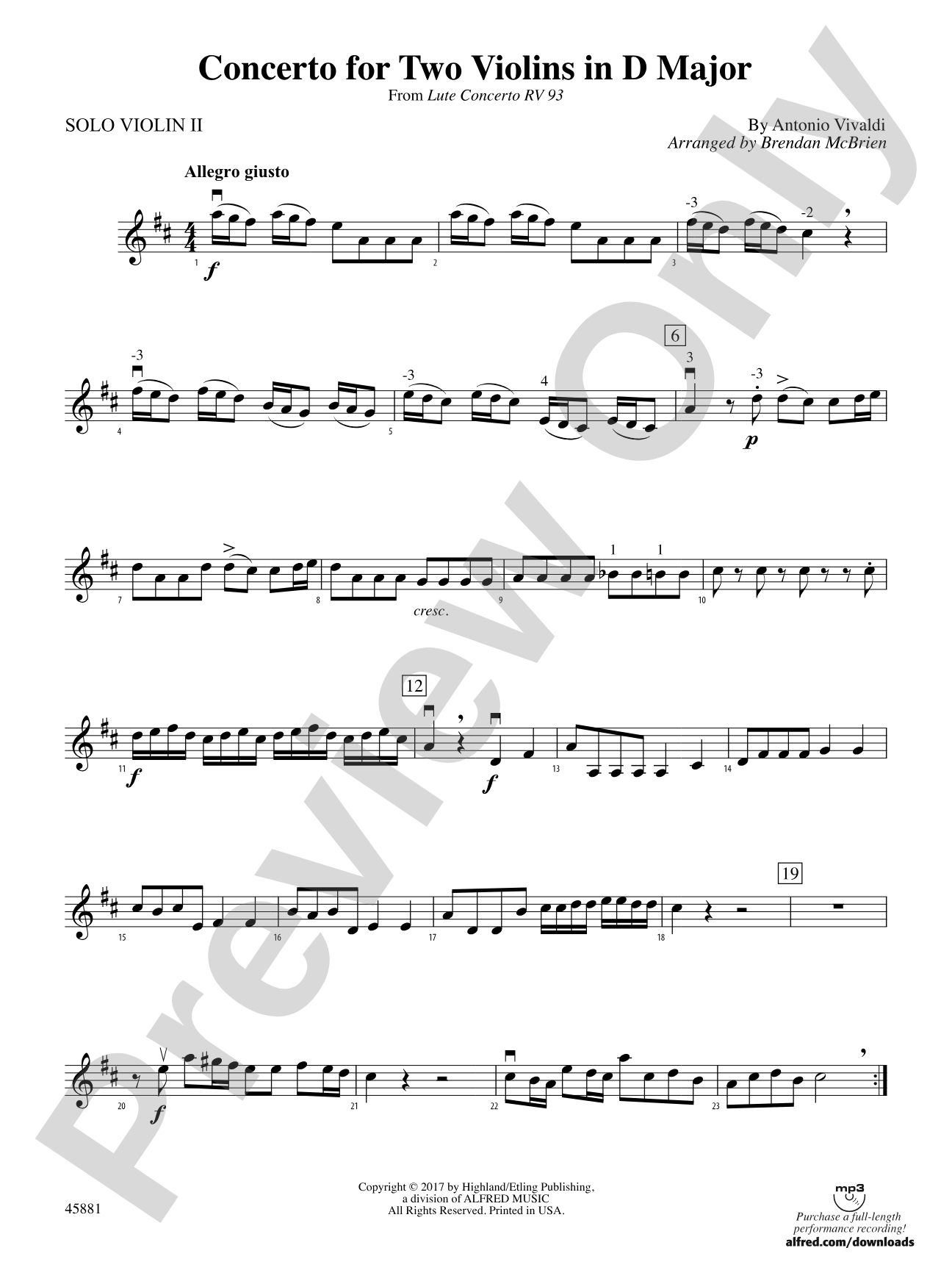 Concerto for Two Violins in D Major: Solo 2nd Violin