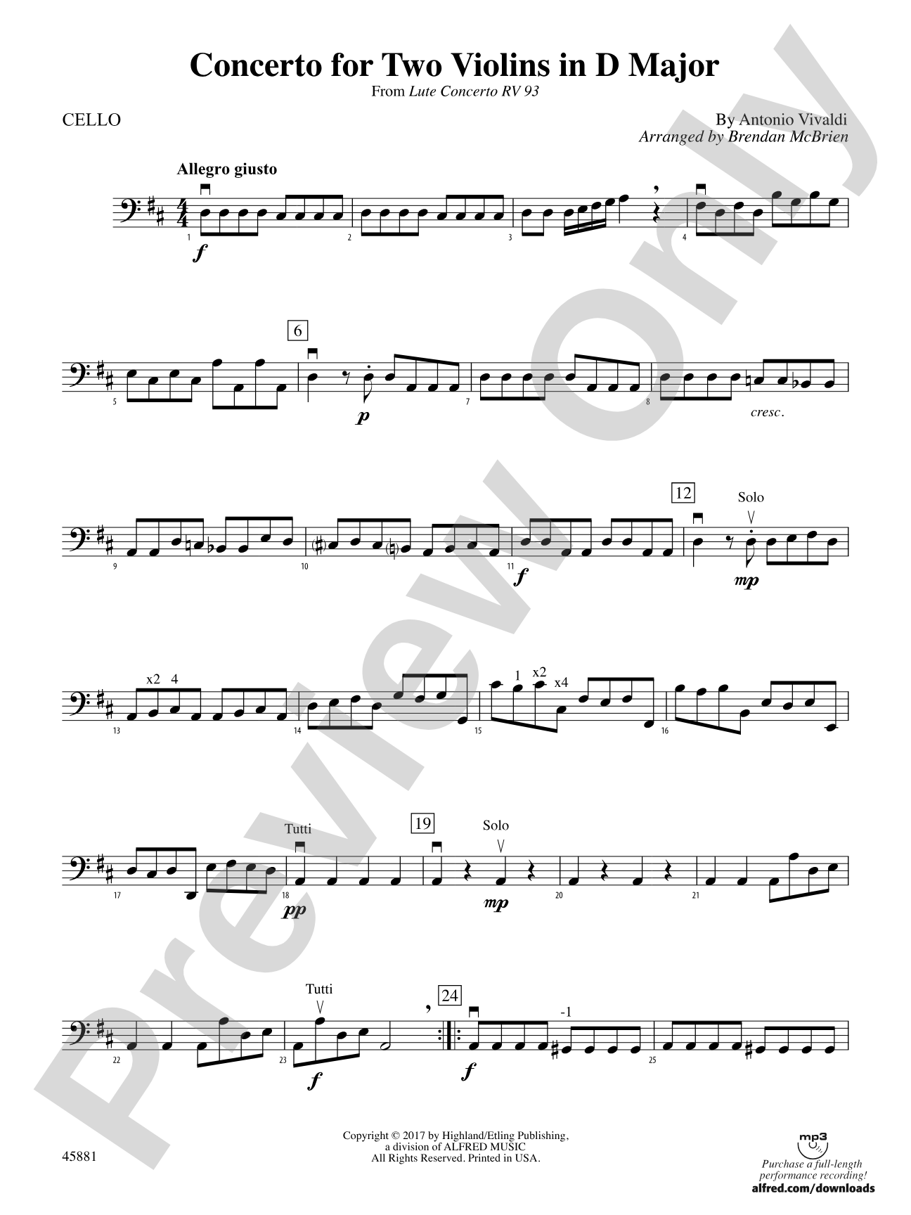 Concerto for Two Violins in D Major: Cello